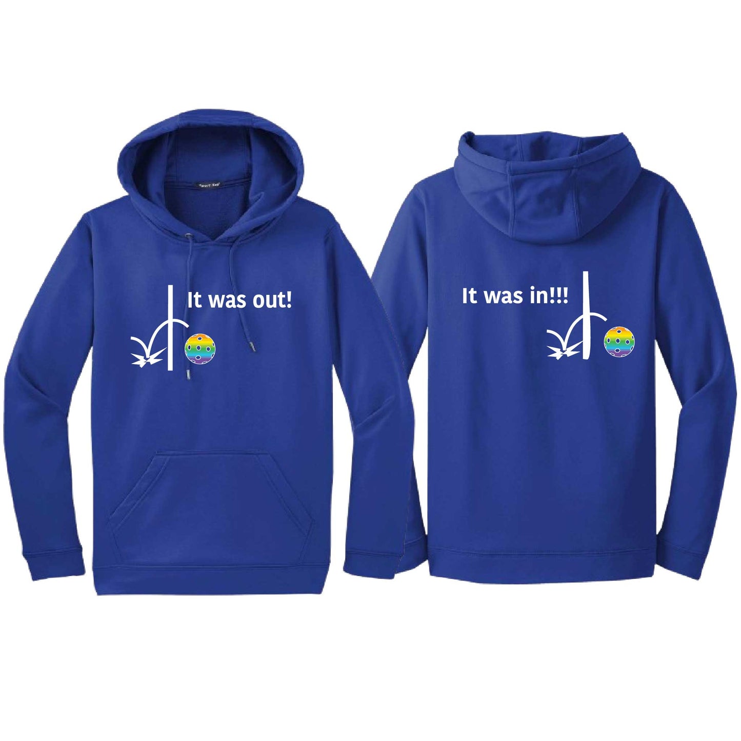 It Was Out! It Was In! (Pickleballs Pink Purple Rainbow) | Unisex Hoodie Athletic Sweatshirt | 50% Cotton/50% Polyester