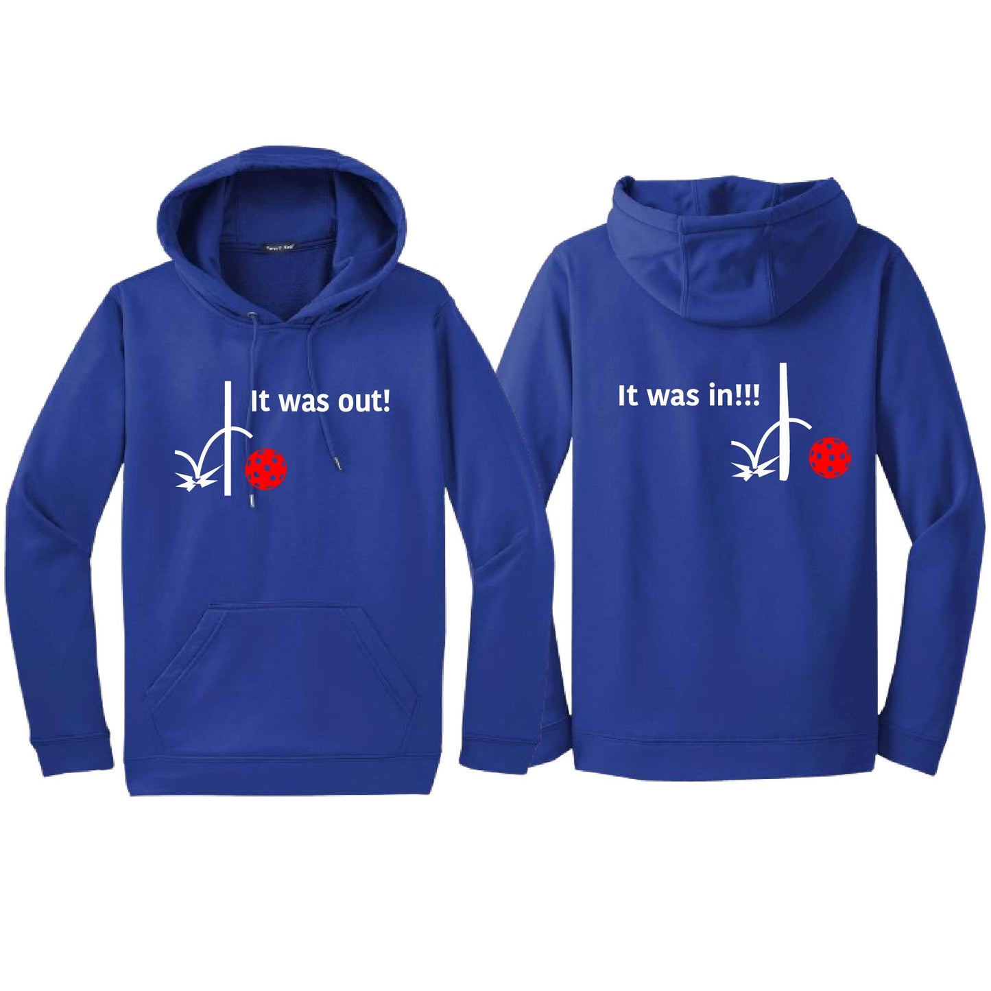 It Was Out! It Was In! (Pickleballs Red White Yellow) | Unisex Hoodie Athletic Sweatshirt | 50% Cotton/50% Polyester