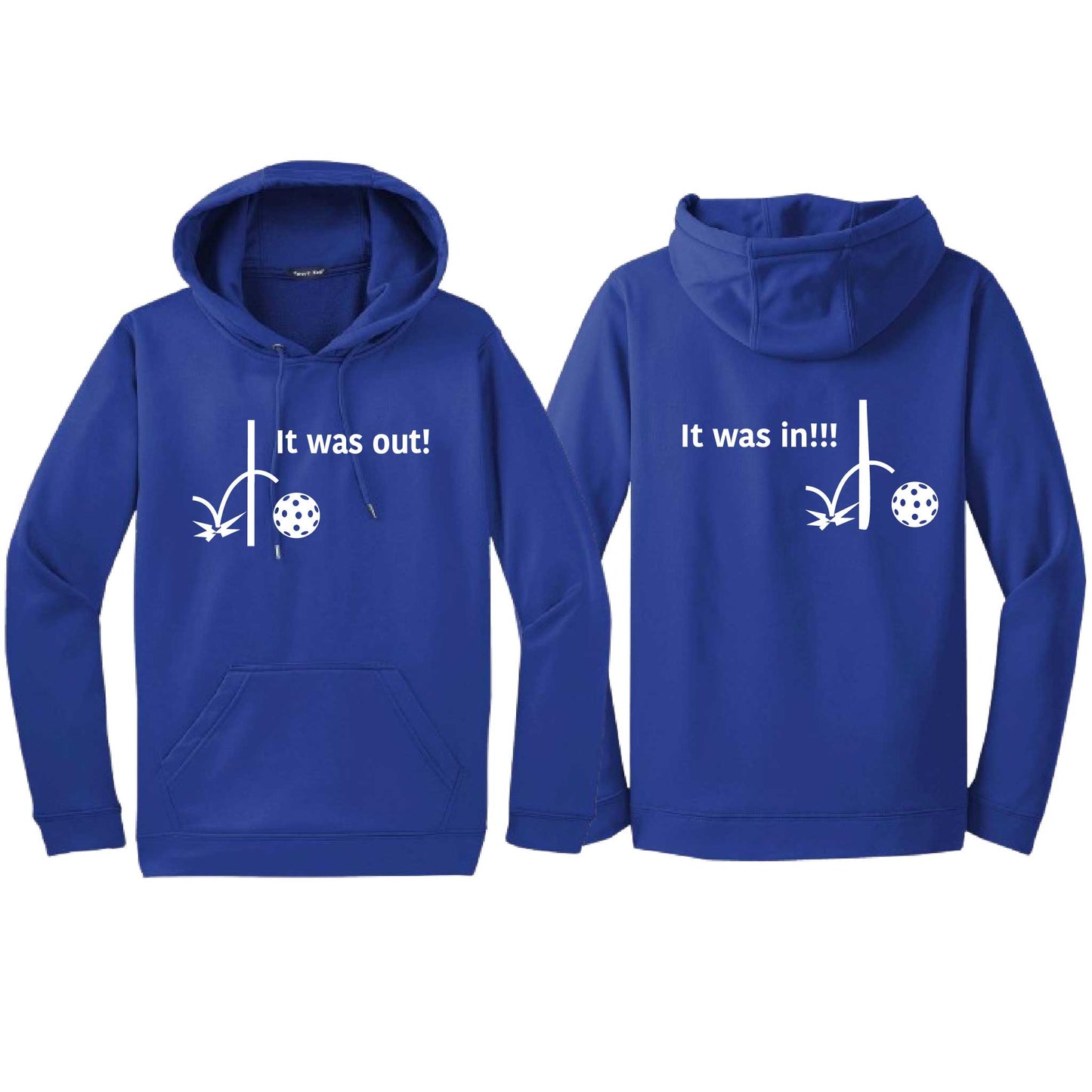 It Was Out! It Was In! (Pickleballs Red White Yellow) | Unisex Hoodie Athletic Sweatshirt | 50% Cotton/50% Polyester