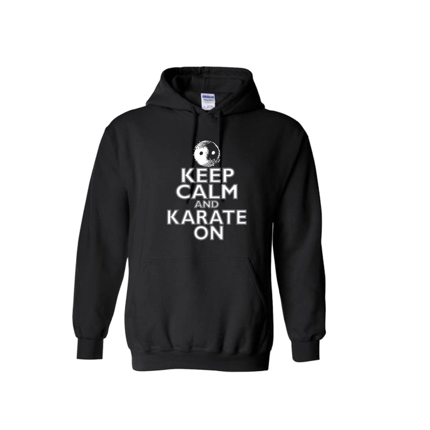 Keep Calm and Karate On (Grey Outlined) | Unisex Hoodie Athletic Karate Sweatshirt | 50% Cotton/50% Polyester