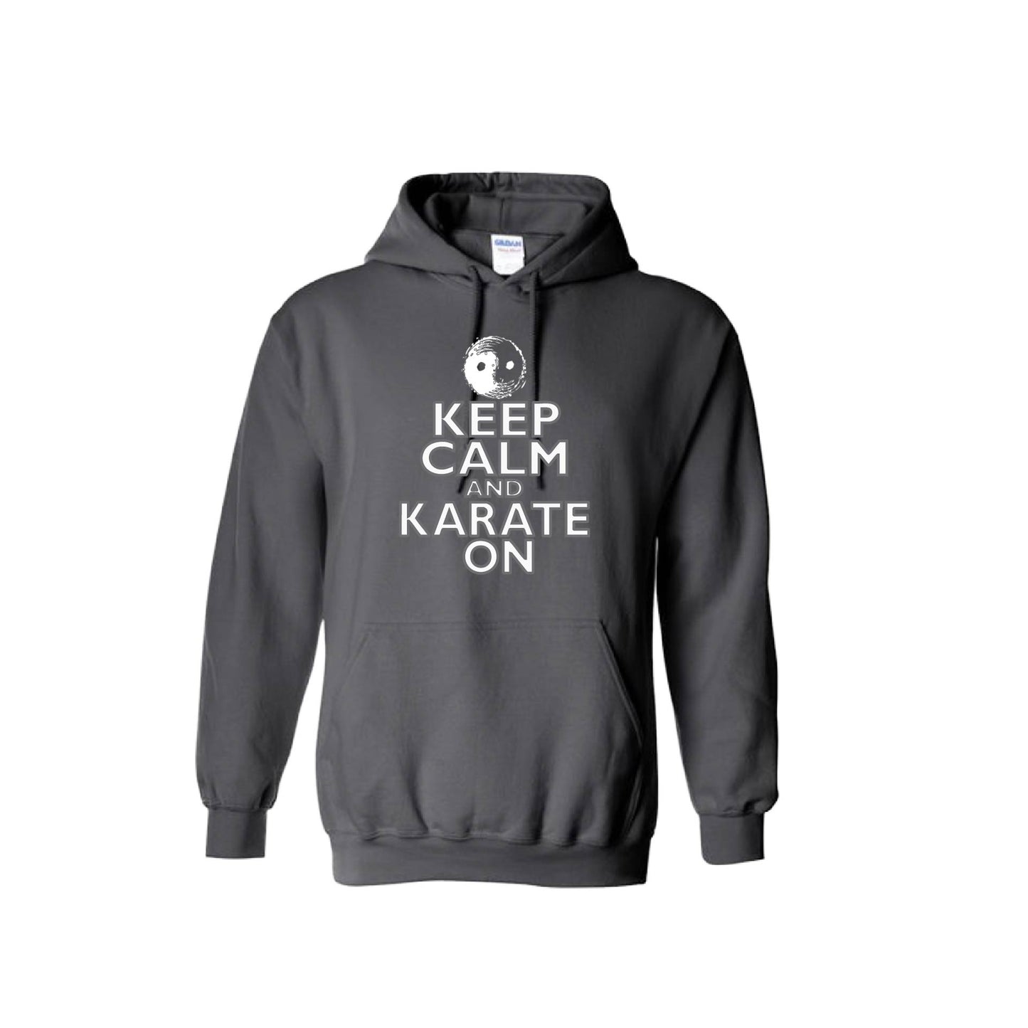 Keep Calm and Karate On (Grey Outlined) | Unisex Hoodie Athletic Karate Sweatshirt | 50% Cotton/50% Polyester