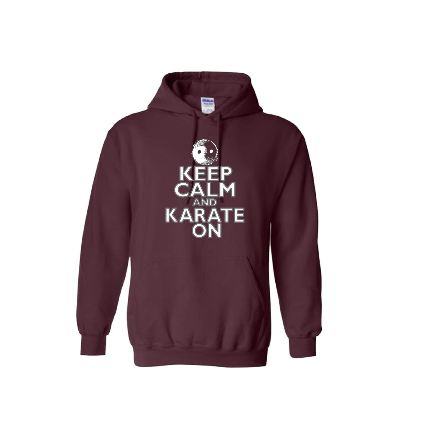 Keep Calm and Karate On (Grey Outlined) | Unisex Hoodie Athletic Karate Sweatshirt | 50% Cotton/50% Polyester