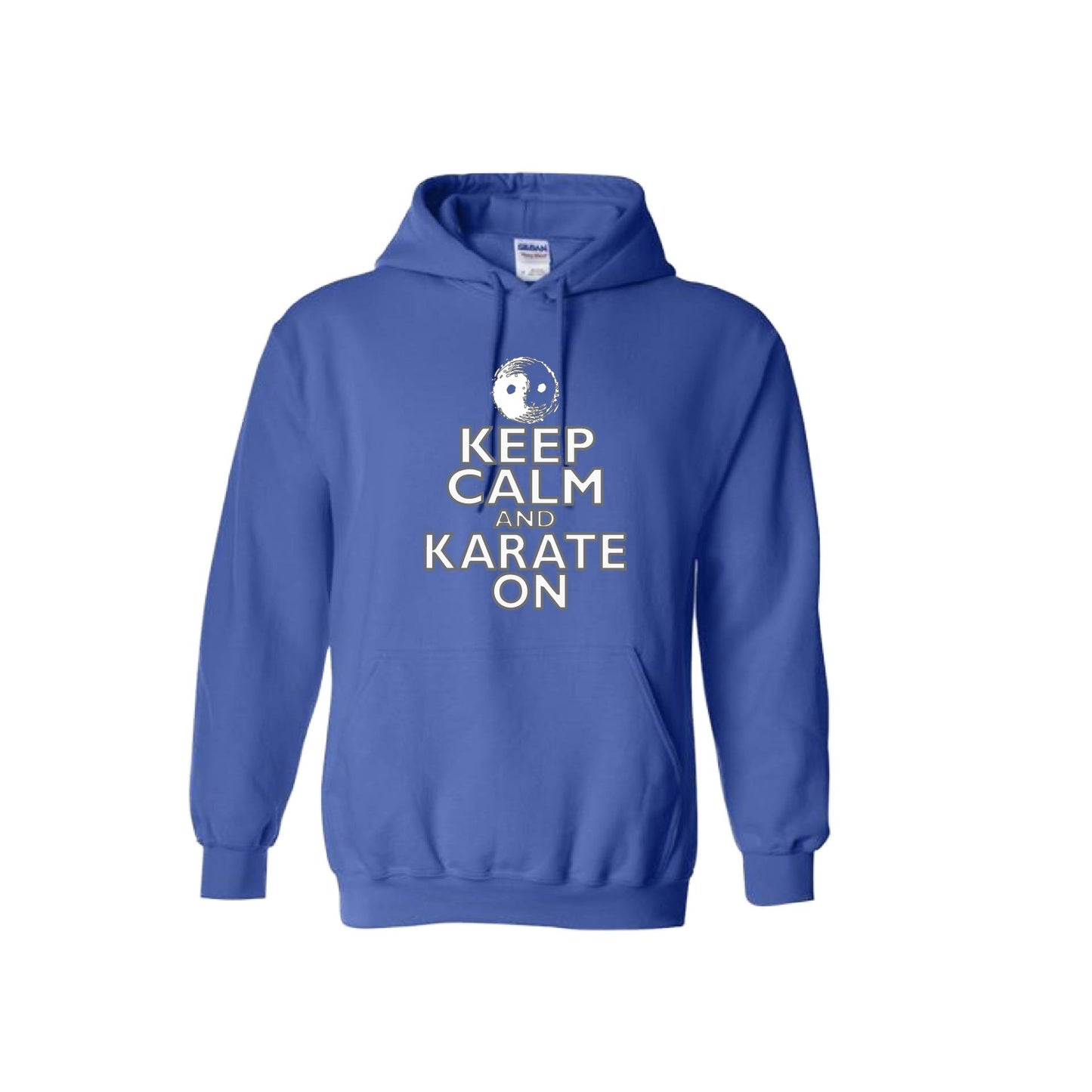 Keep Calm and Karate On (Grey Outlined) | Unisex Hoodie Athletic Karate Sweatshirt | 50% Cotton/50% Polyester