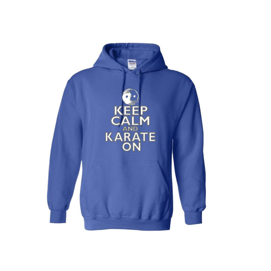 Keep Calm and Karate On (Grey Outlined) | Unisex Hoodie Athletic Karate Sweatshirt | 50% Cotton/50% Polyester