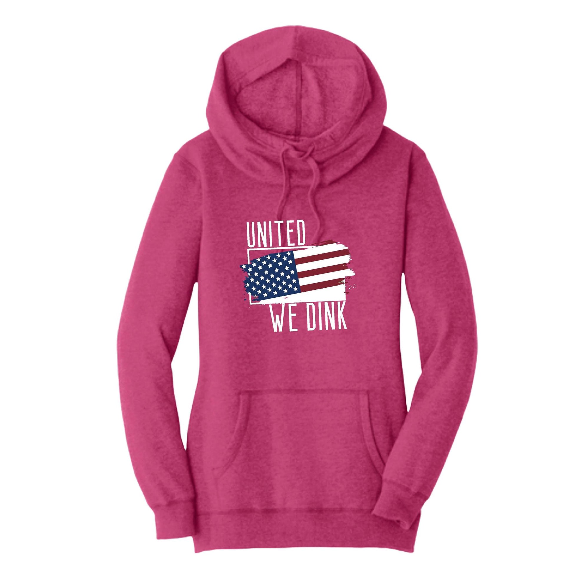 United We Dink | Women’s Cowl-Neck Hoodie Pickleball Sweatshirt | 55% Cotton 45% Poly Fleece