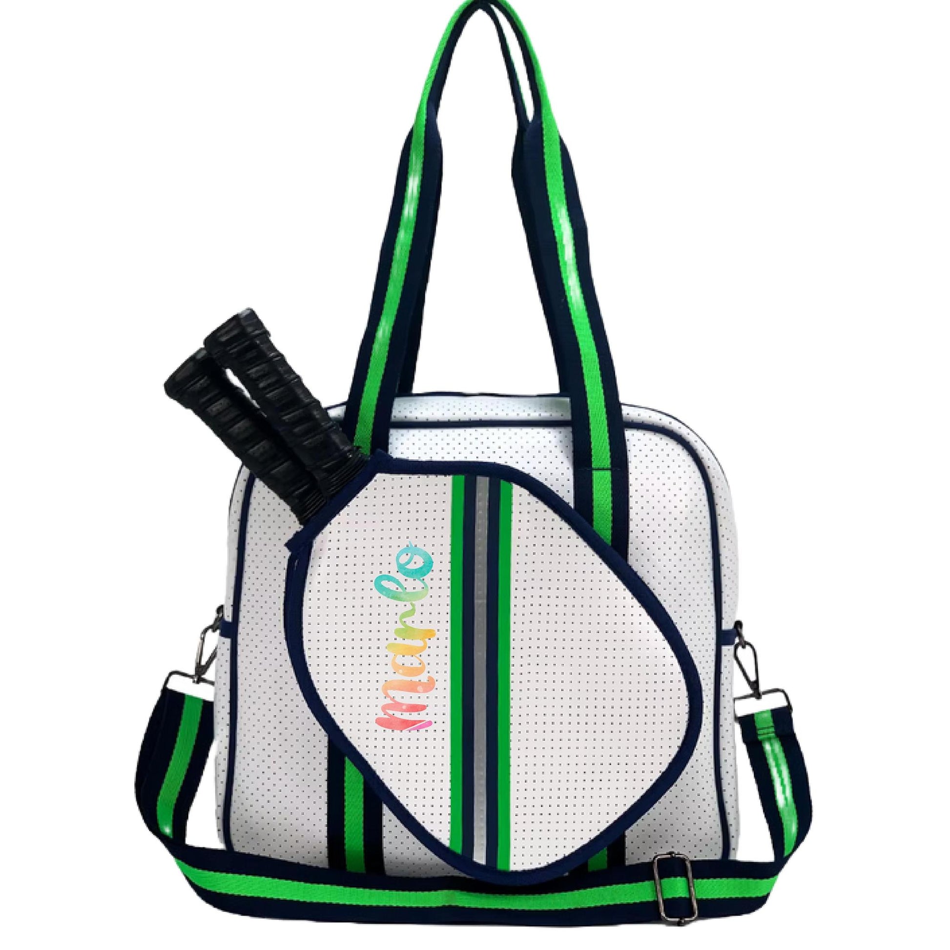 "Urban" White with Green/Blue Trim Pickleball Sports Bag (Free Customization) | Medium Size Court Bag