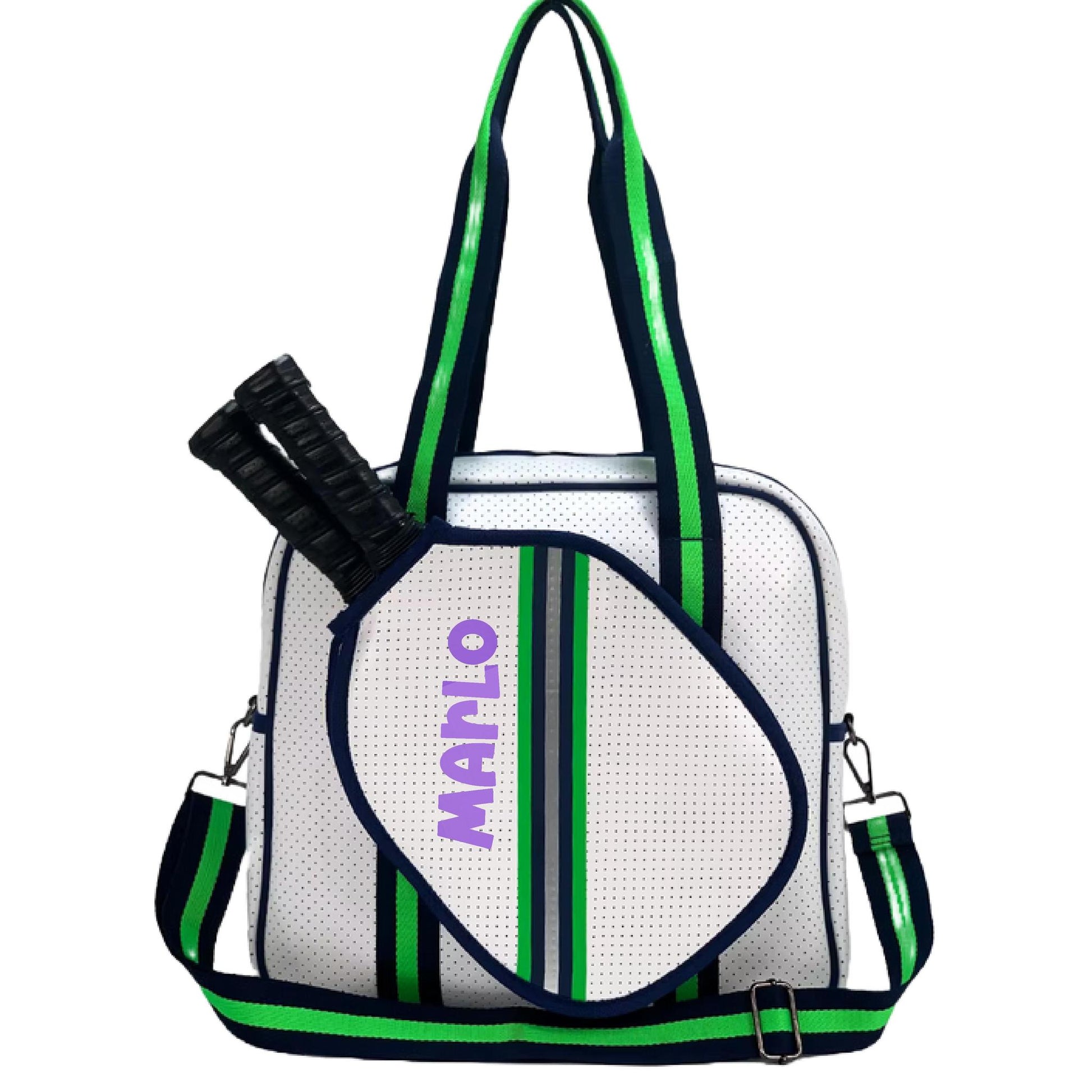 "Urban" White with Green/Blue Trim Pickleball Sports Bag (Free Customization) | Medium Size Court Bag