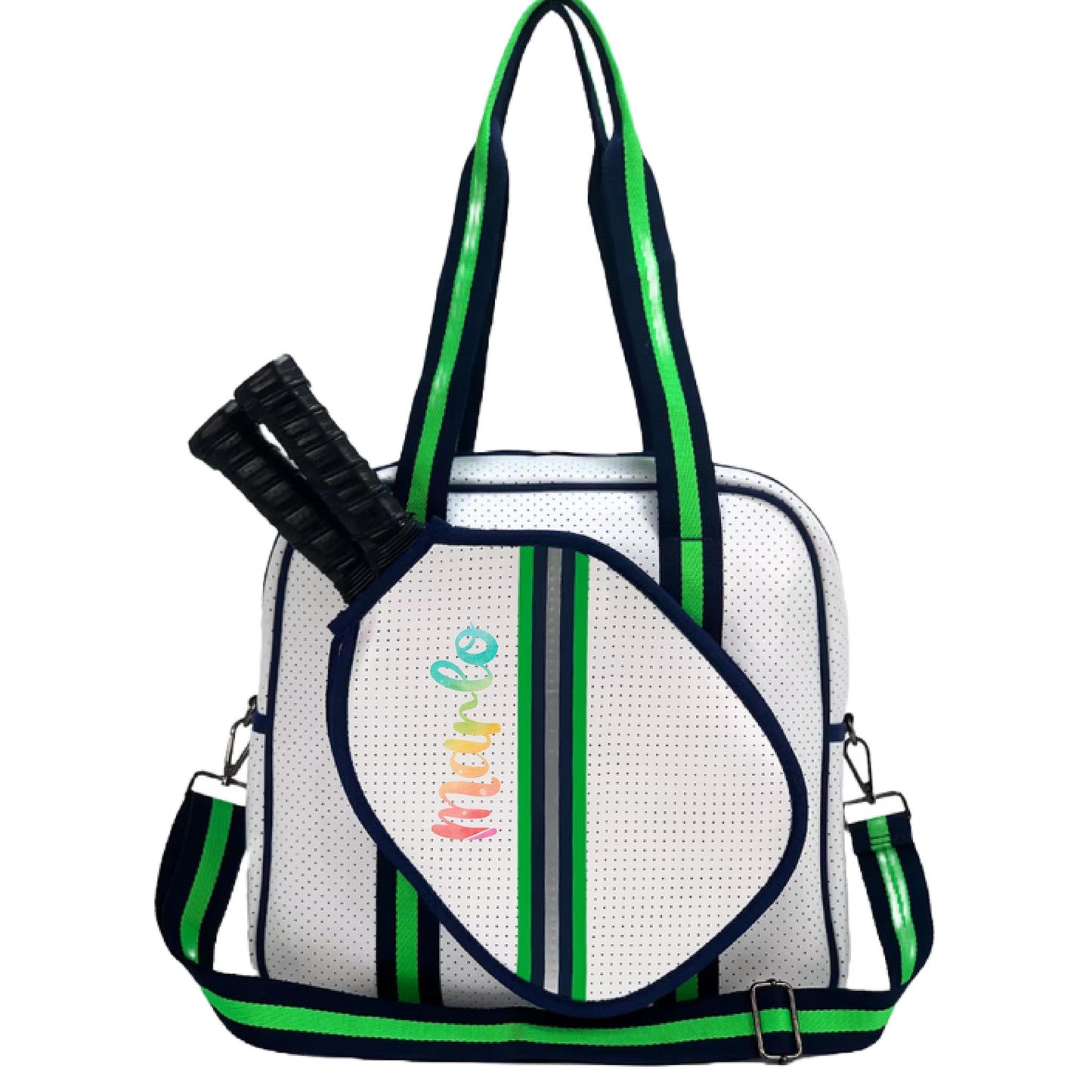 "Urban" White with Green/Blue Trim Pickleball Sports Bag (Free Personalization) | Medium Size Court Bag