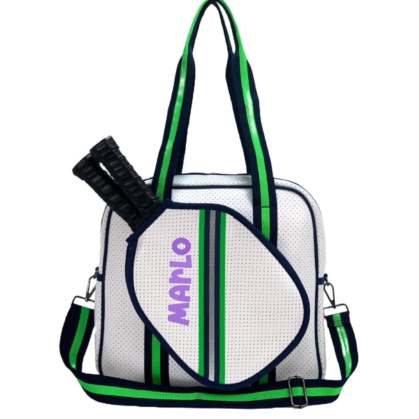 "Urban" White with Green/Blue Trim Pickleball Sports Bag (Free Personalization) | Medium Size Court Bag