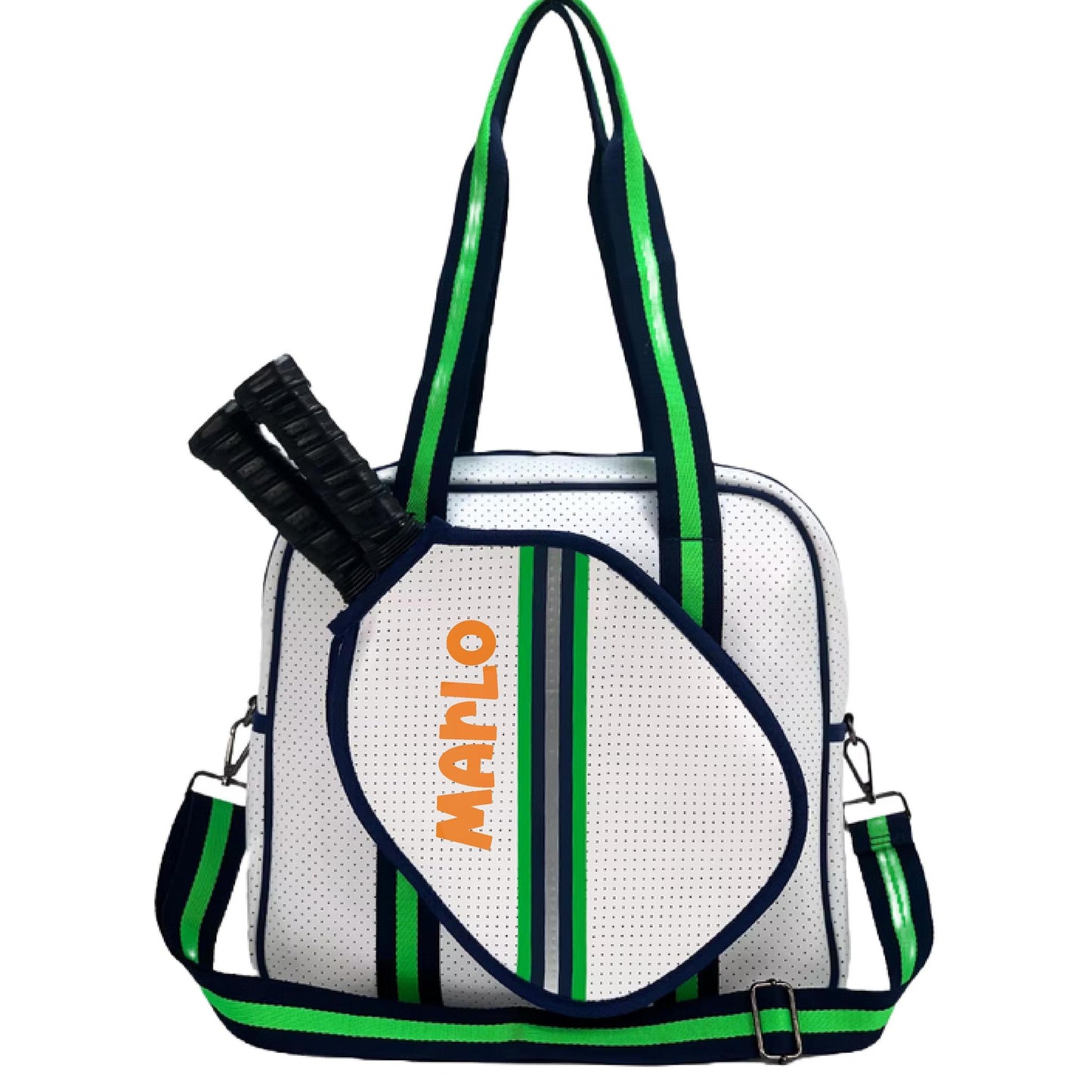 "Urban" White with Green/Blue Trim Pickleball Sports Bag (Free Personalization) | Medium Size Court Bag