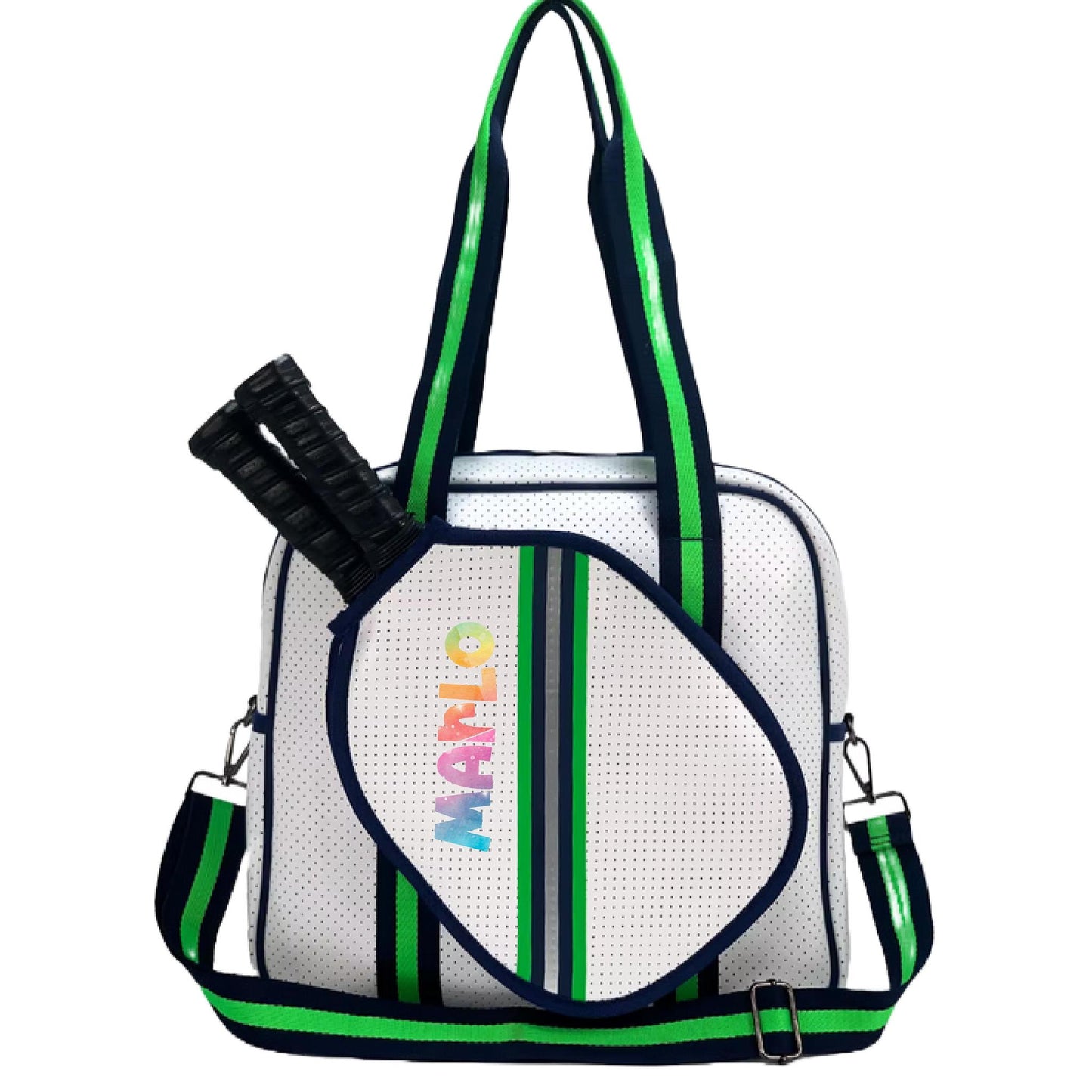 "Urban" White with Green/Blue Trim Pickleball Sports Bag (Free Personalization) | Medium Size Court Bag