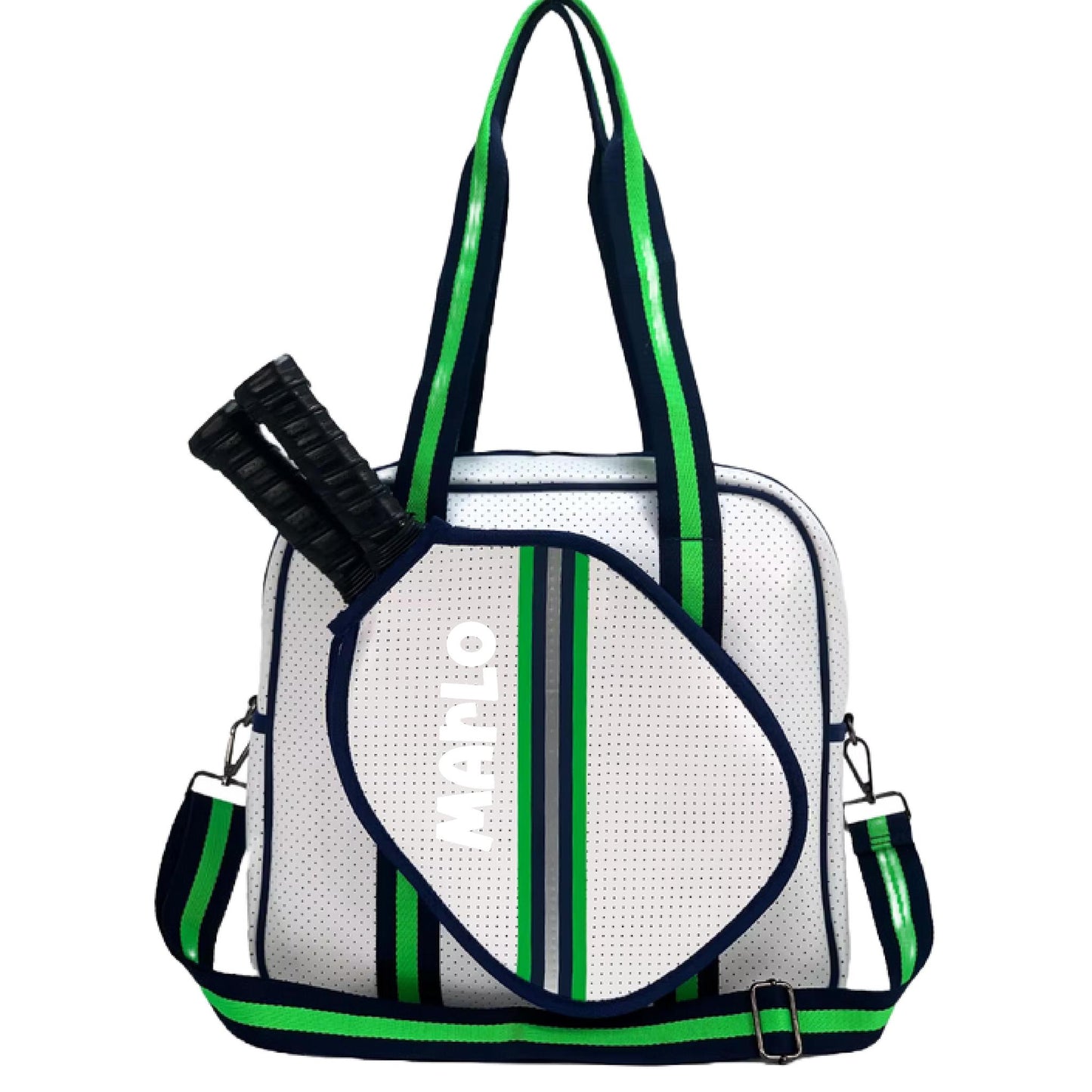 "Urban" White with Green/Blue Trim Pickleball Sports Bag (Free Personalization) | Medium Size Court Bag