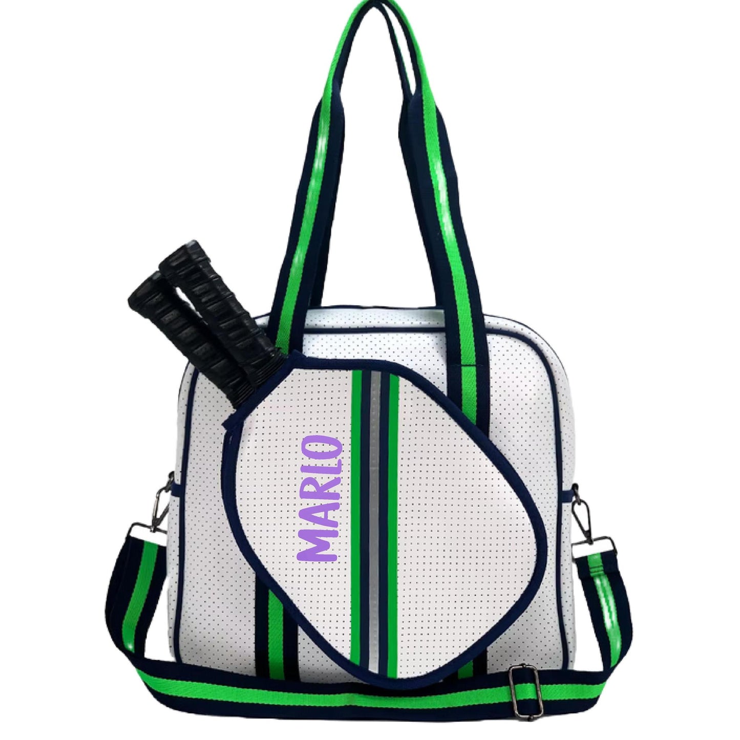 "Urban" White with Green/Blue Trim Pickleball Sports Bag (Free Personalization) | Medium Size Court Bag