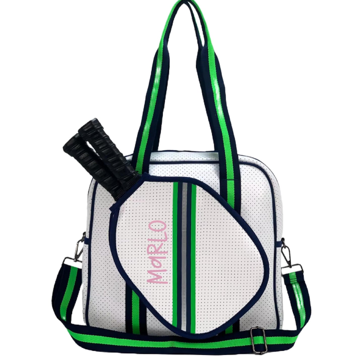 "Urban" White with Green/Blue Trim Pickleball Sports Bag (Free Personalization) | Medium Size Court Bag