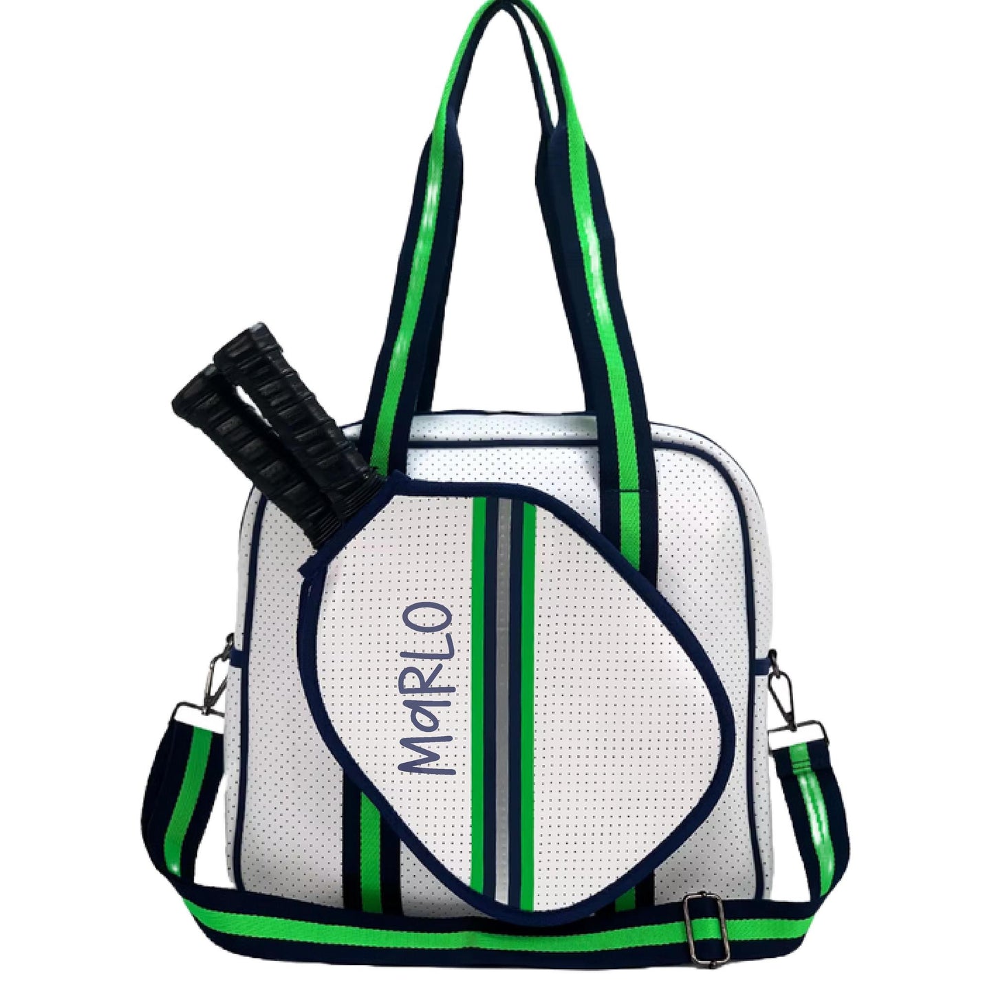 "Urban" White with Green/Blue Trim Pickleball Sports Bag (Free Personalization) | Medium Size Court Bag