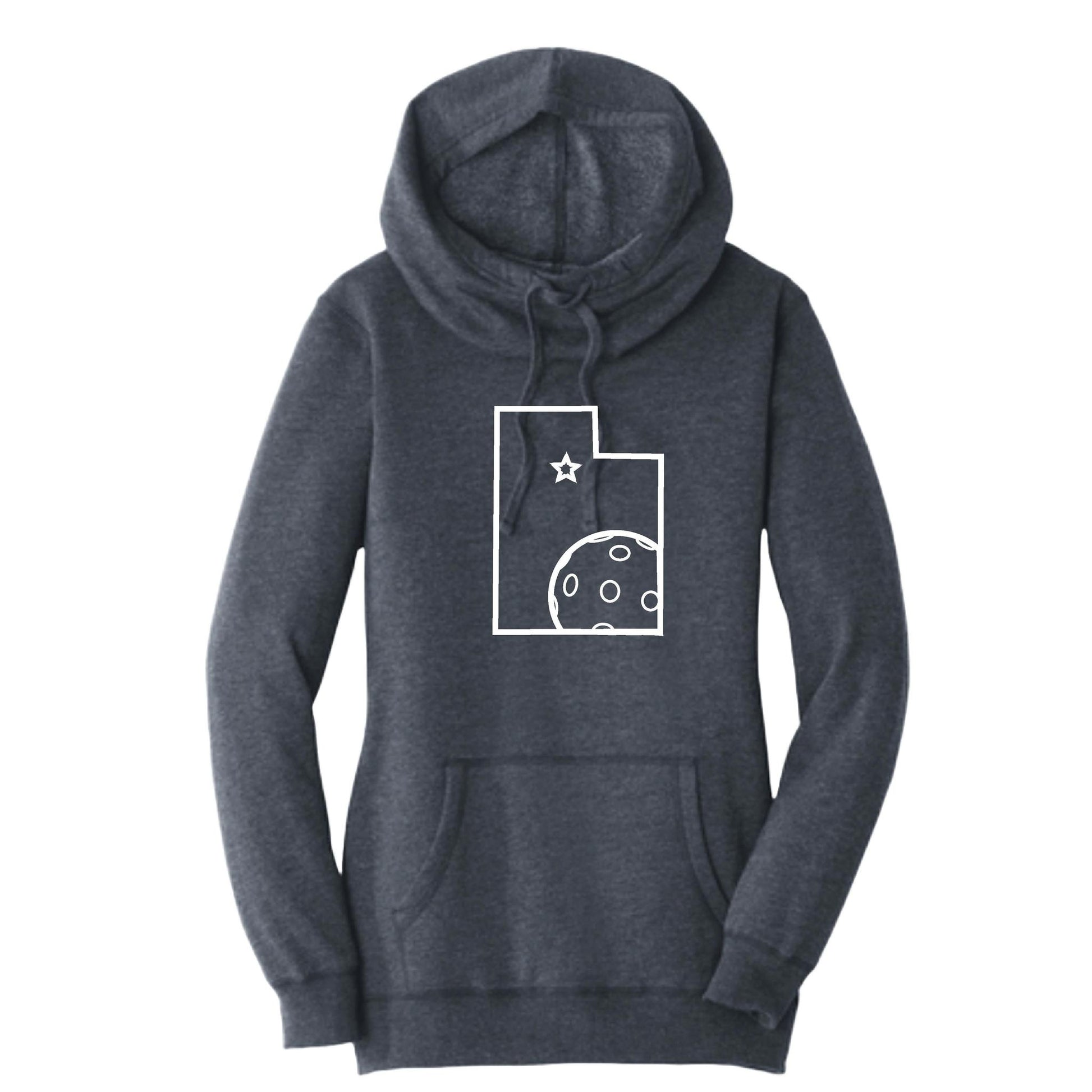 Utah With Pickleball | Women’s Cowl-Neck Hoodie Pickleball Sweatshirt | 55% Cotton 45% Poly Fleece