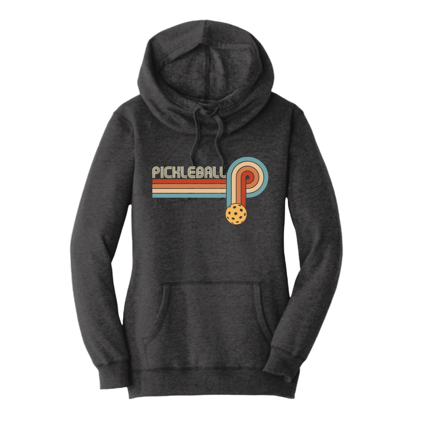 Retro Pickleball | Women’s Cowl-Neck Hoodie Pickleball Sweatshirt | 55% Cotton 45% Poly Fleece