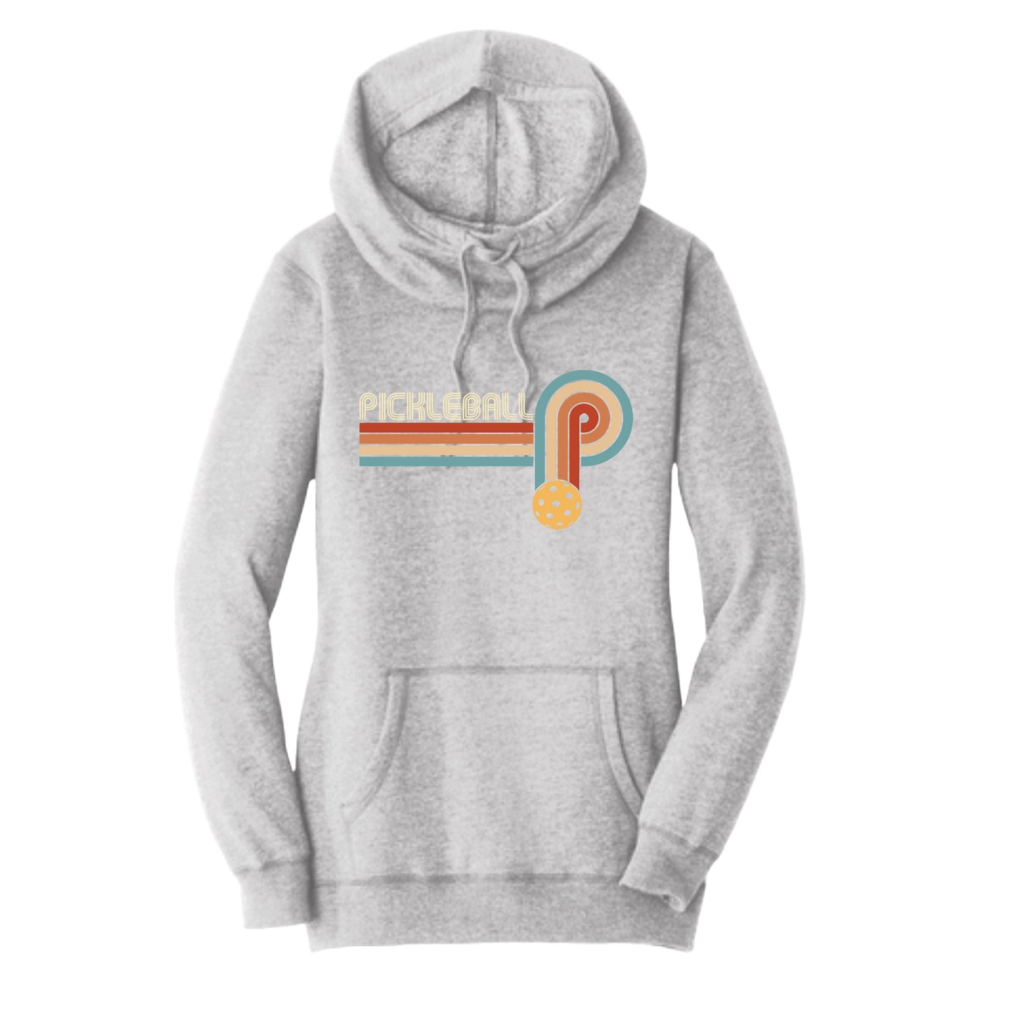 Retro Pickleball | Women’s Cowl-Neck Hoodie Pickleball Sweatshirt | 55% Cotton 45% Poly Fleece