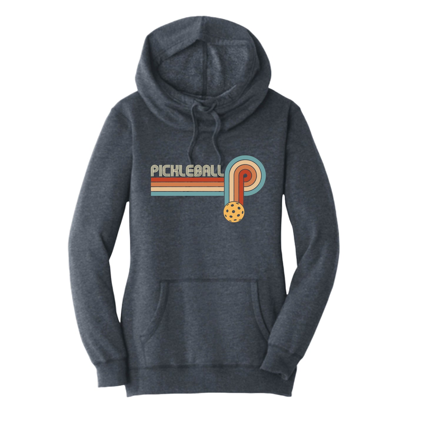 Retro Pickleball | Women’s Cowl-Neck Hoodie Pickleball Sweatshirt | 55% Cotton 45% Poly Fleece