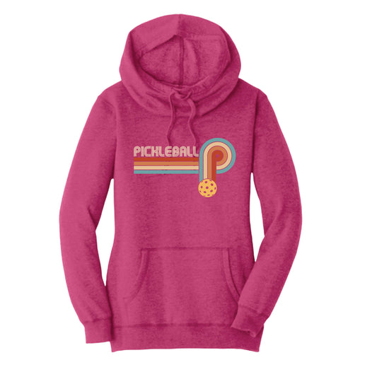 Retro Pickleball | Women’s Cowl-Neck Hoodie Pickleball Sweatshirt | 55% Cotton 45% Poly Fleece