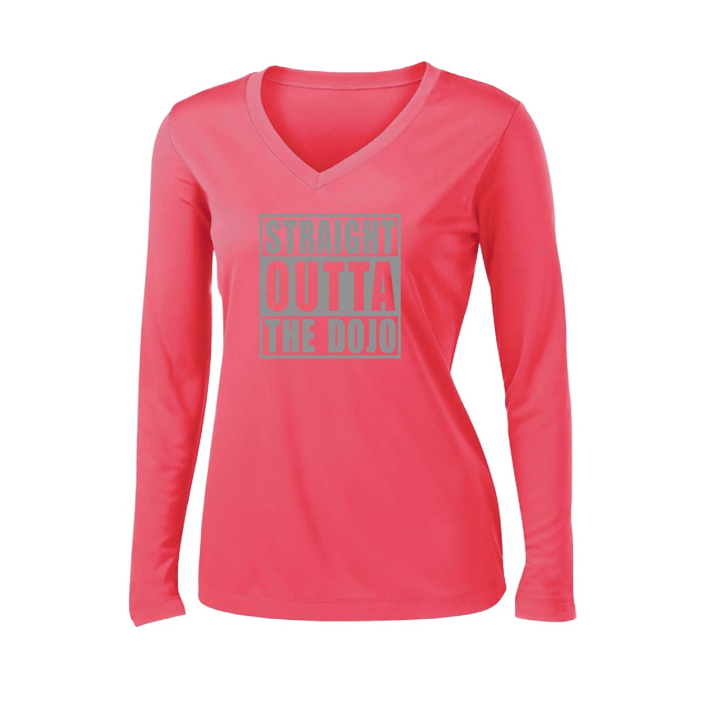 Straight Otta the Dojo | Women’s Long Sleeve V-Neck Karate Performance T-Shirt | 100% Polyester