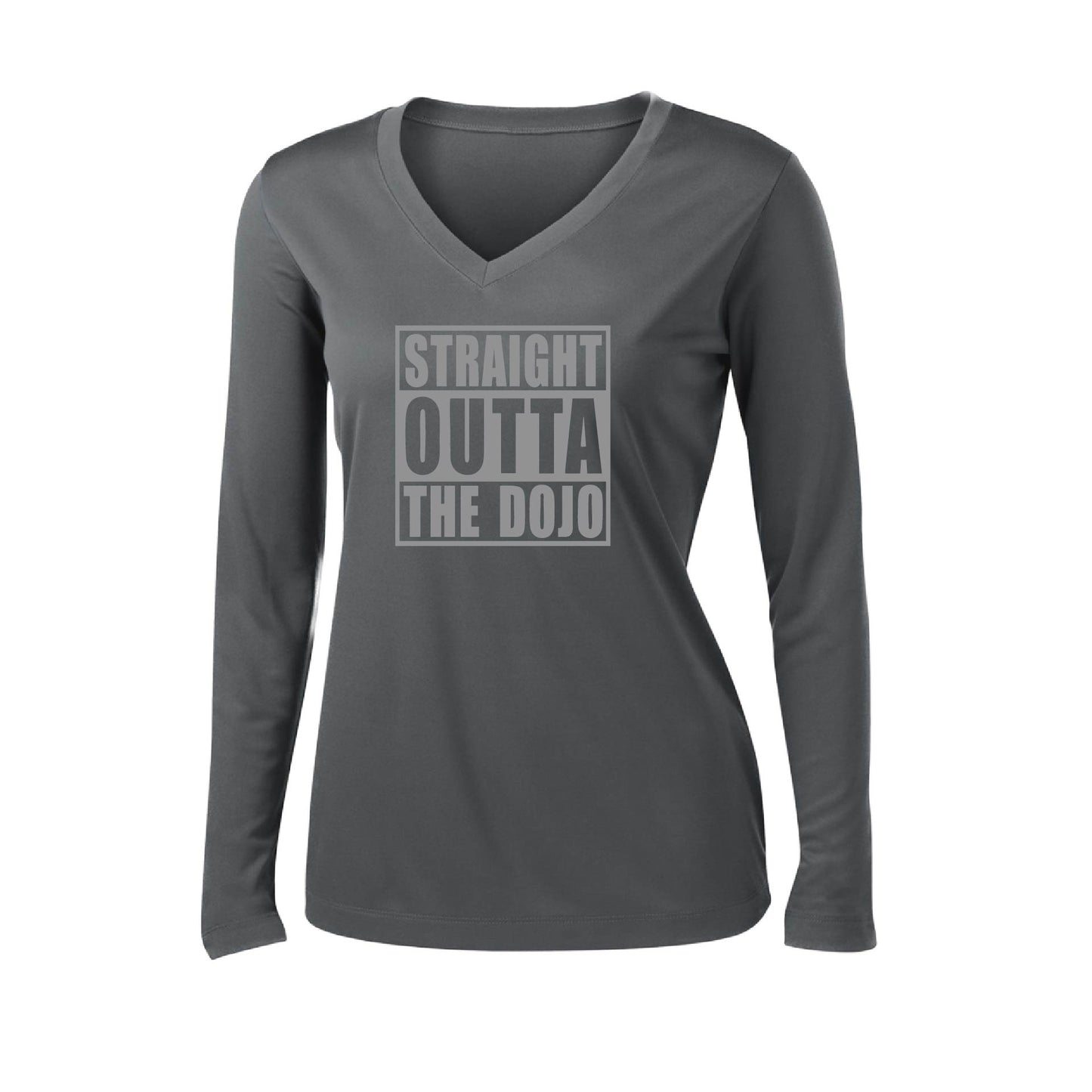 Straight Otta the Dojo | Women’s Long Sleeve V-Neck Karate Performance T-Shirt | 100% Polyester