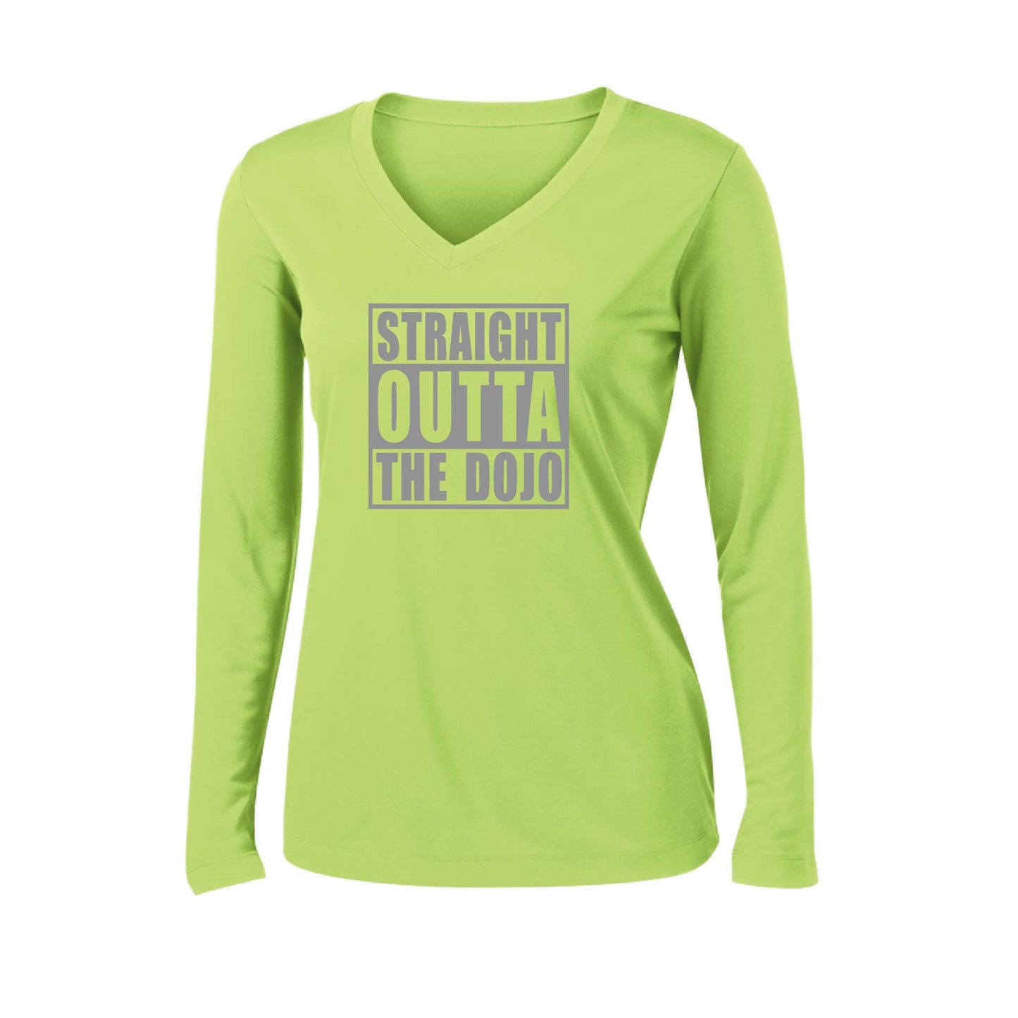 Straight Otta the Dojo | Women’s Long Sleeve V-Neck Karate Performance T-Shirt | 100% Polyester