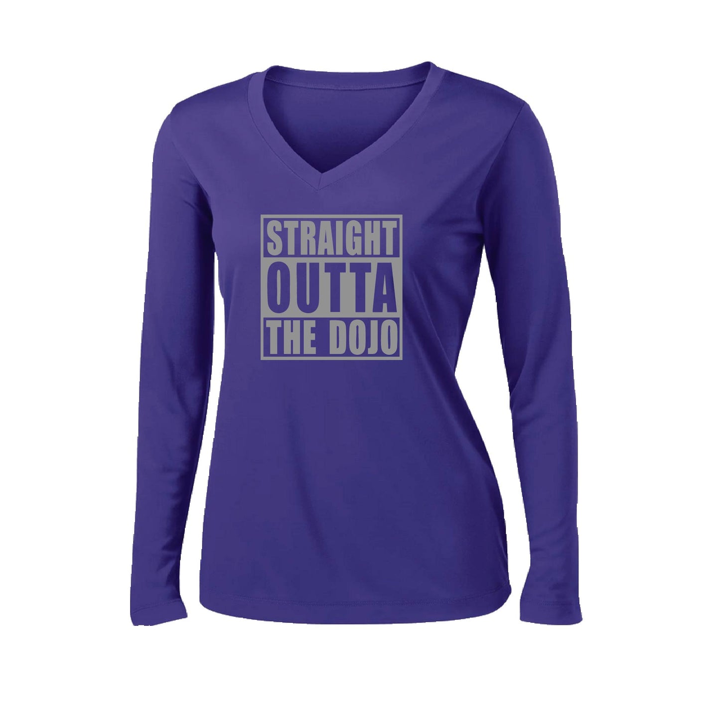 Straight Otta the Dojo | Women’s Long Sleeve V-Neck Karate Performance T-Shirt | 100% Polyester