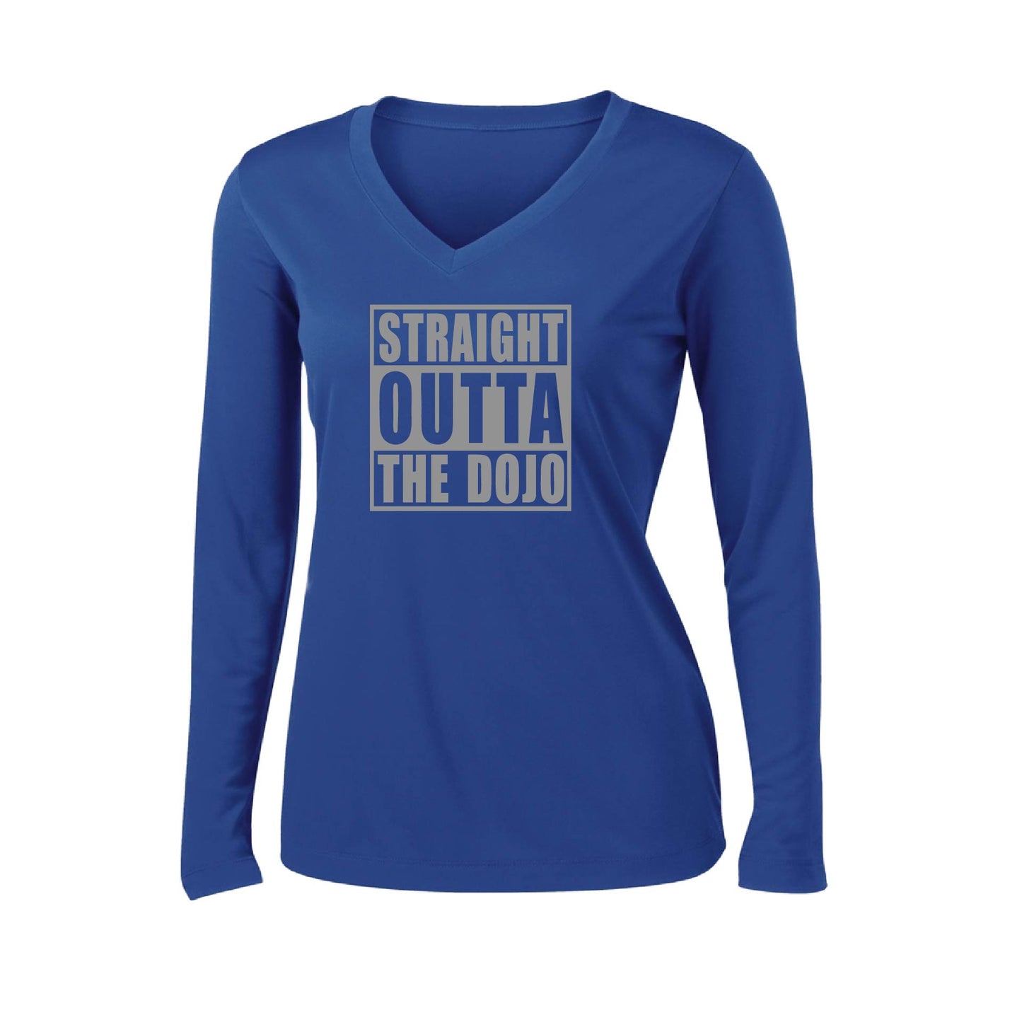 Straight Otta the Dojo | Women’s Long Sleeve V-Neck Karate Performance T-Shirt | 100% Polyester