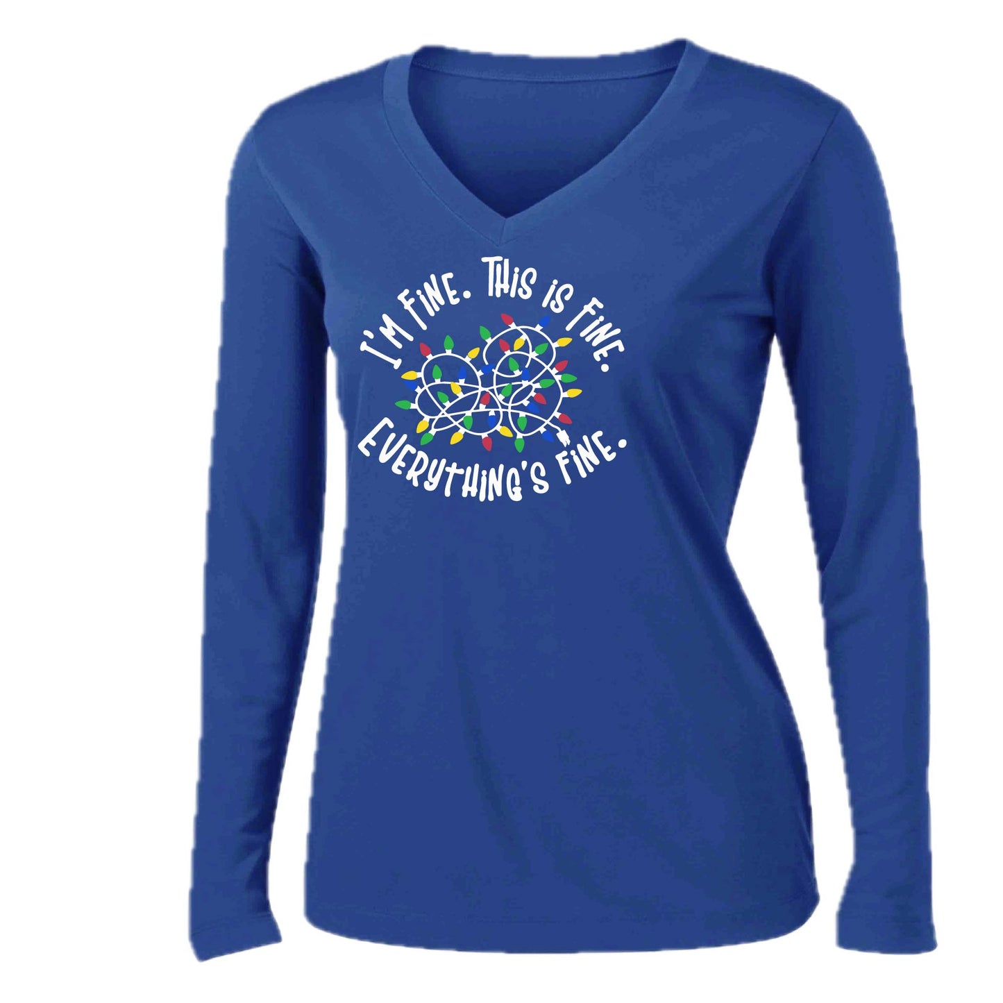 I'm Fine This is Fine Christmas | Women’s Long Sleeve V-Neck Performance T-Shirt | 100% Polyester