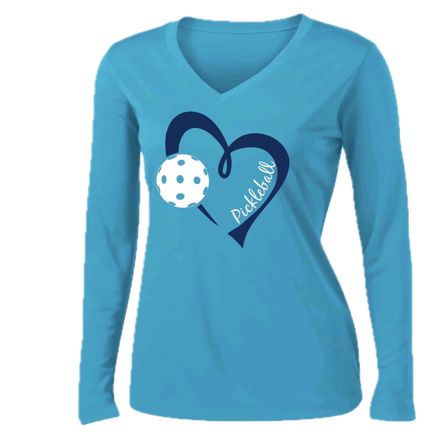 Pickleball Love (Navy) | Women’s Long Sleeve V-Neck Pickleball Performance T-Shirt | 100% Polyester