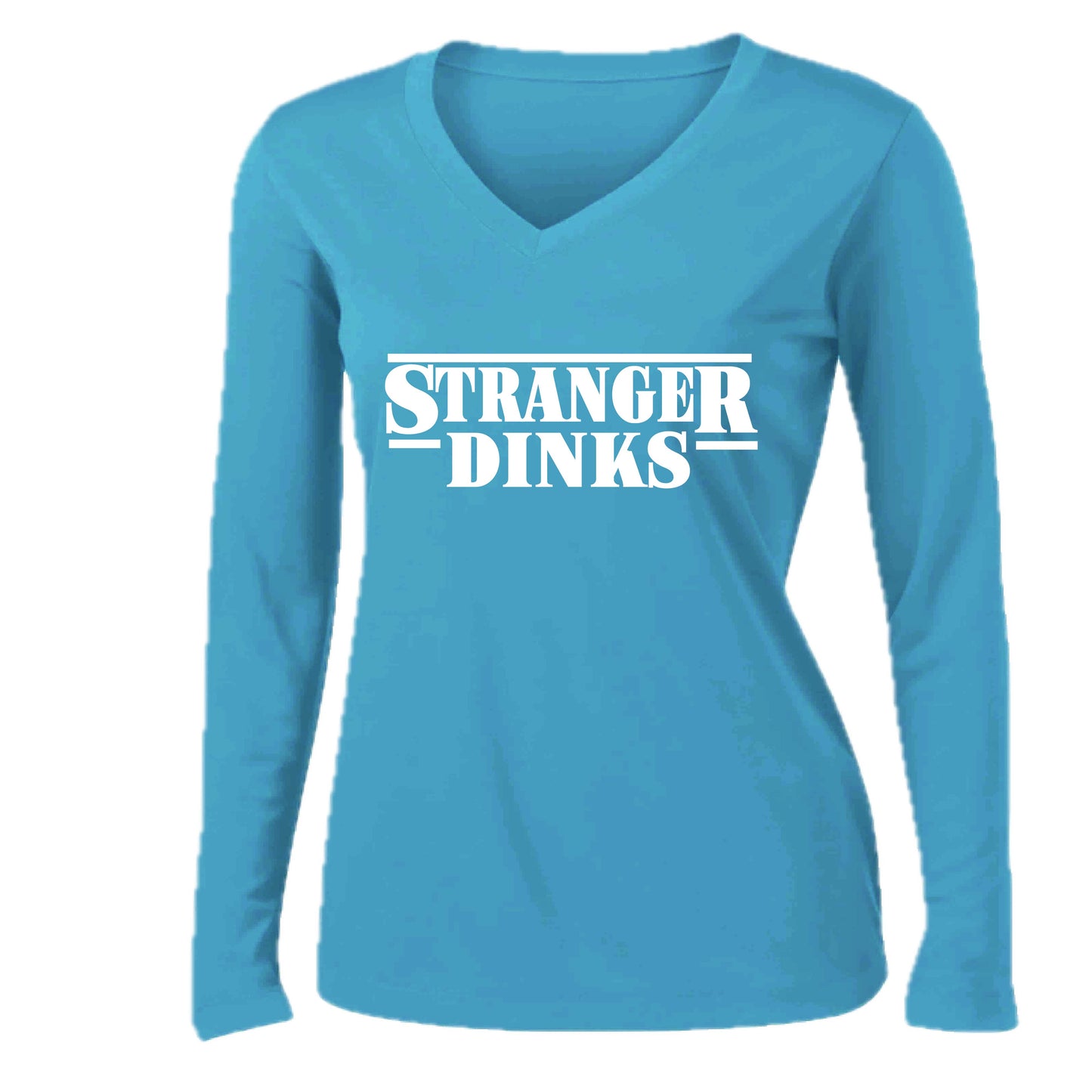Stranger Dinks | Women’s Long Sleeve V-Neck Performance T-Shirt | 100% Polyester