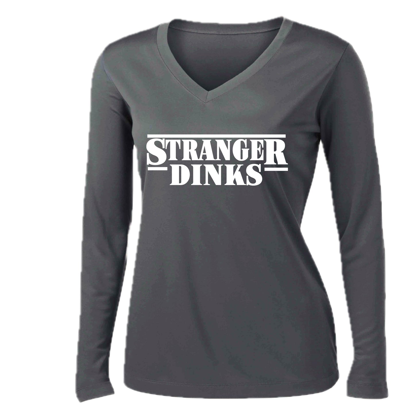 Stranger Dinks | Women’s Long Sleeve V-Neck Performance T-Shirt | 100% Polyester