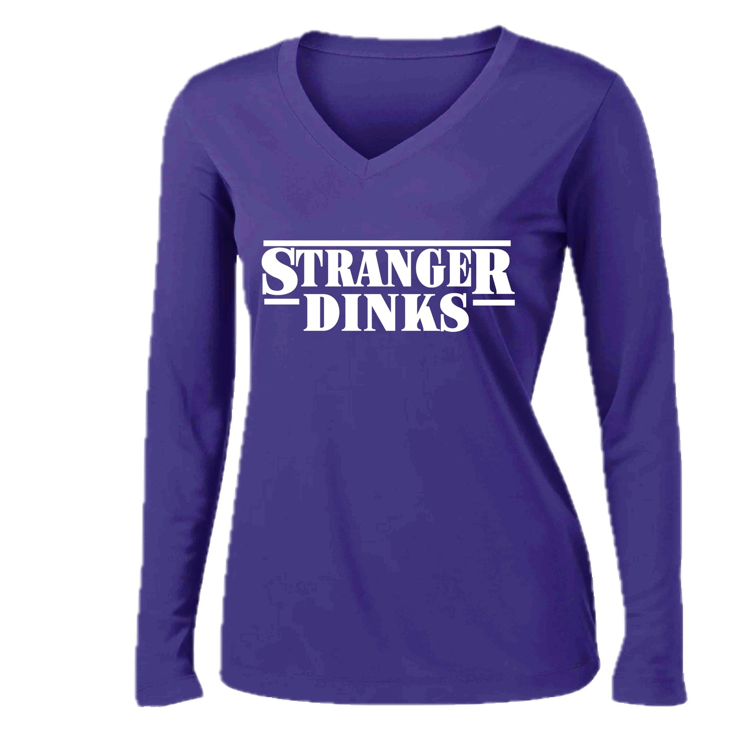 Stranger Dinks | Women’s Long Sleeve V-Neck Performance T-Shirt | 100% Polyester