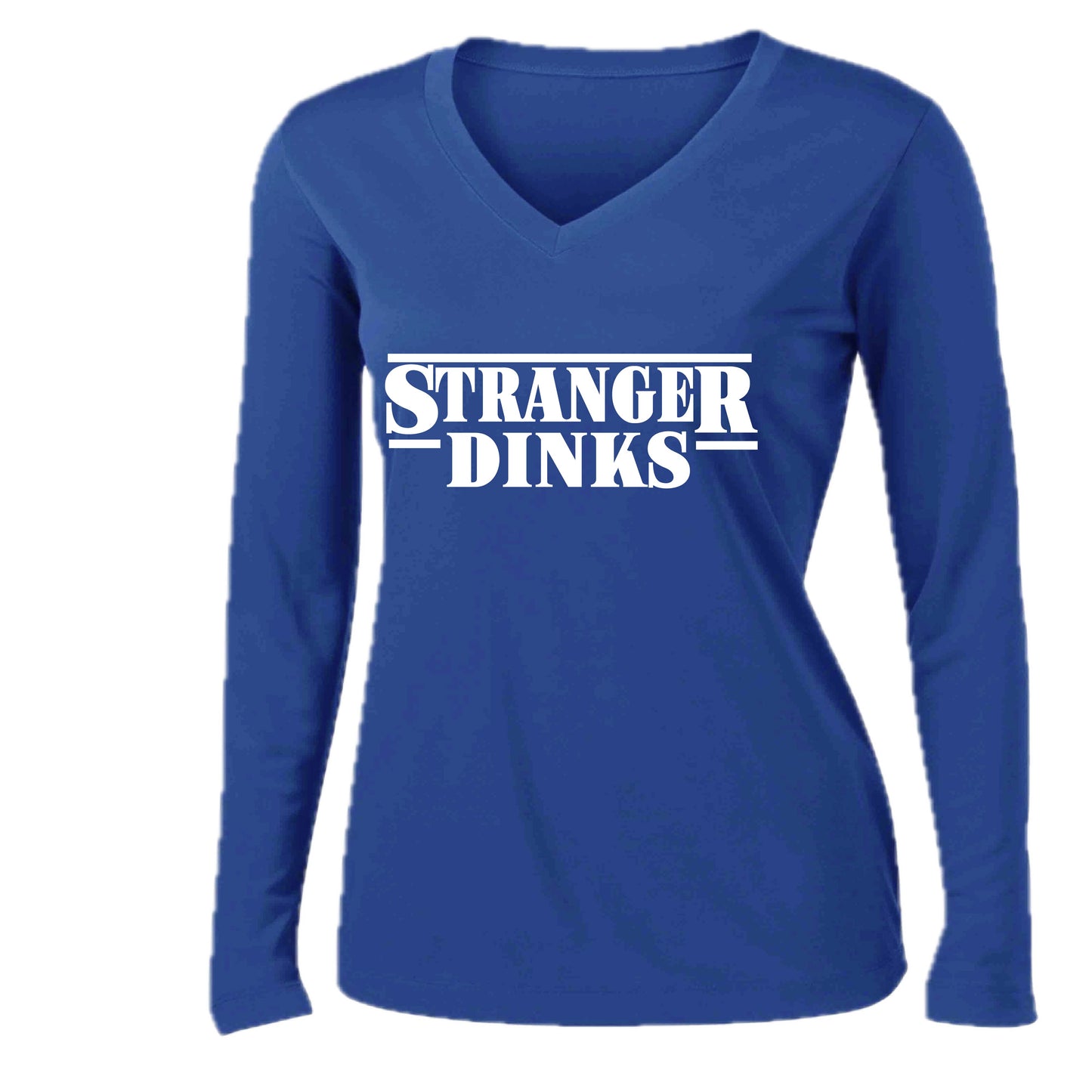 Stranger Dinks | Women’s Long Sleeve V-Neck Performance T-Shirt | 100% Polyester