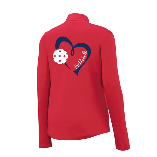 Pickleball Love (Navy) | Women's 1/4 Zip Pickleball Performance Pullover Shirts | 100% Polyester