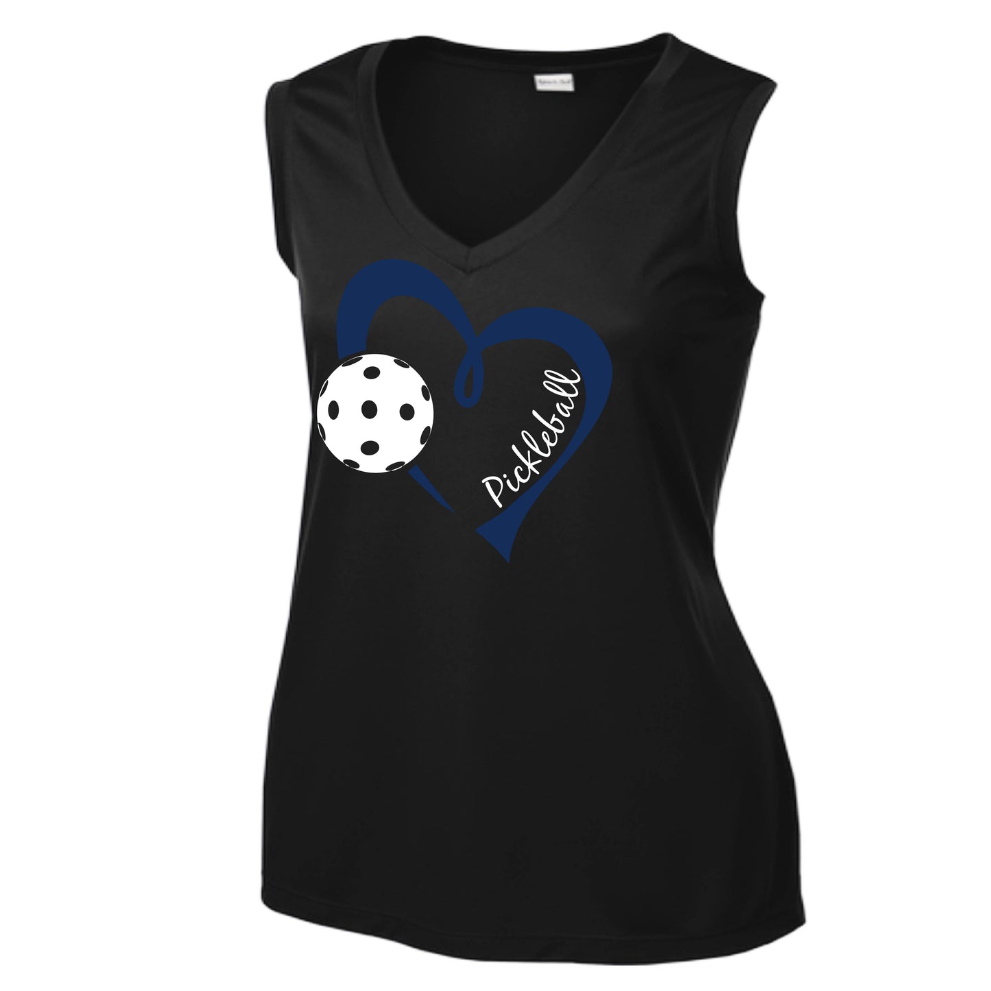 Pickleball Love (Navy) | Women’s Sleeveless Athletic Pickleball Performance T-Shirt | 100% Polyester