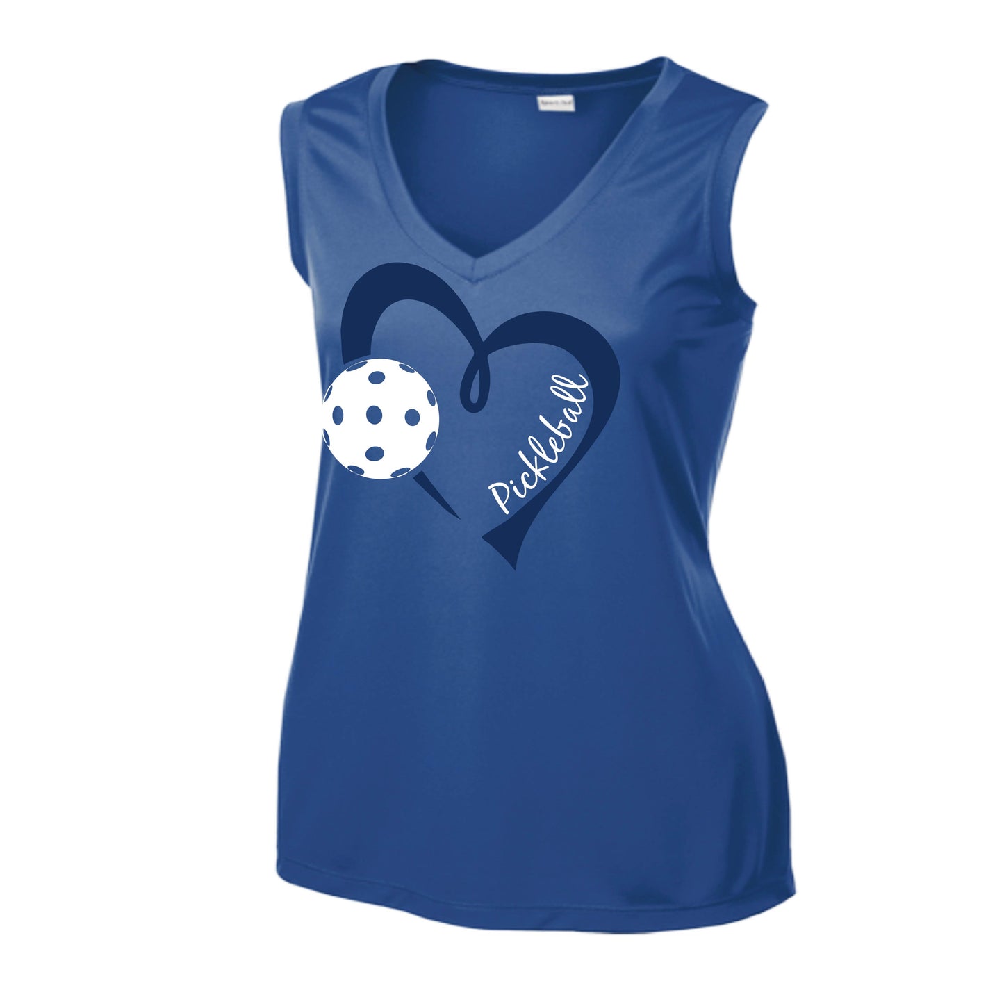 Pickleball Love (Navy) | Women’s Sleeveless Athletic Pickleball Performance T-Shirt | 100% Polyester