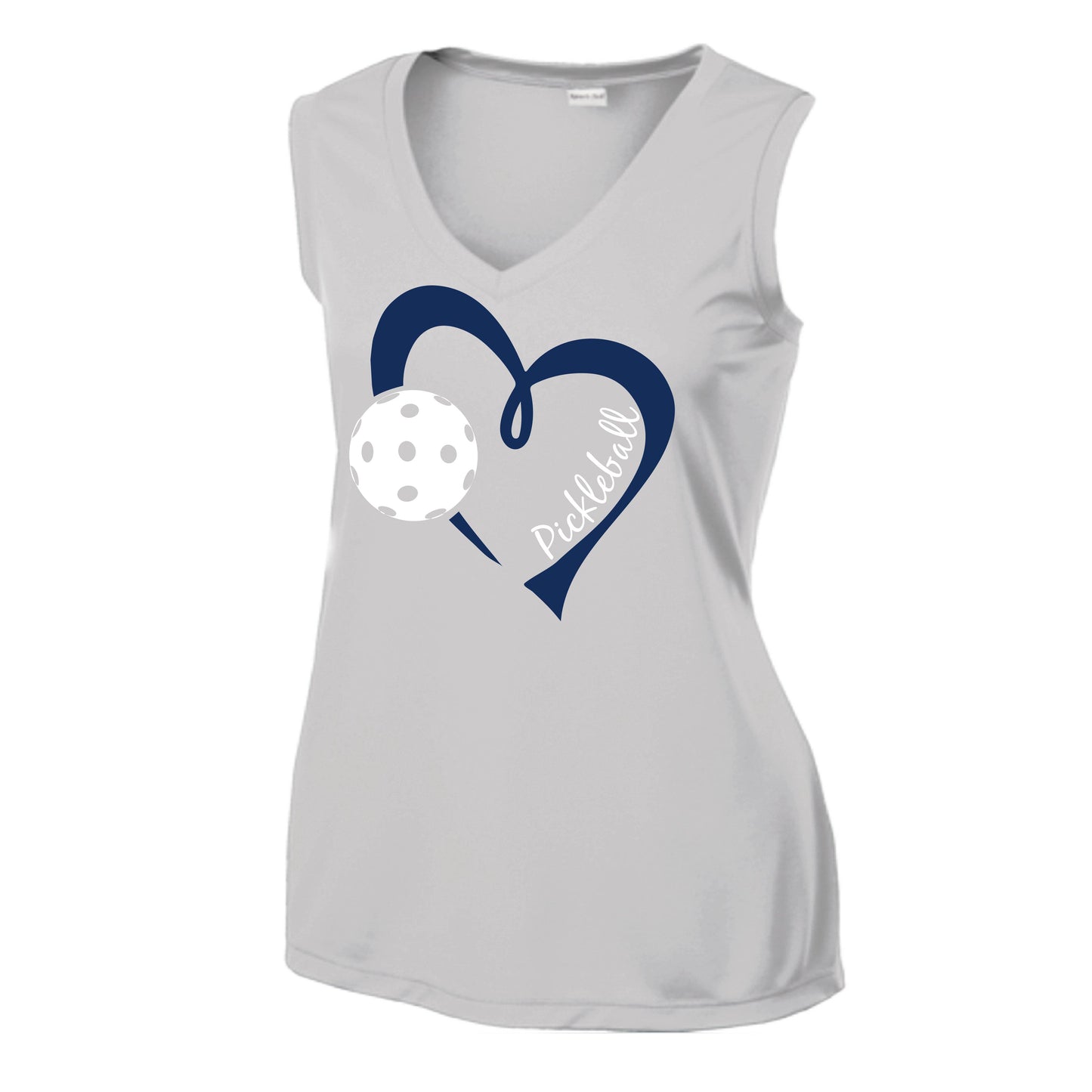 Pickleball Love (Navy) | Women’s Sleeveless Athletic Pickleball Performance T-Shirt | 100% Polyester