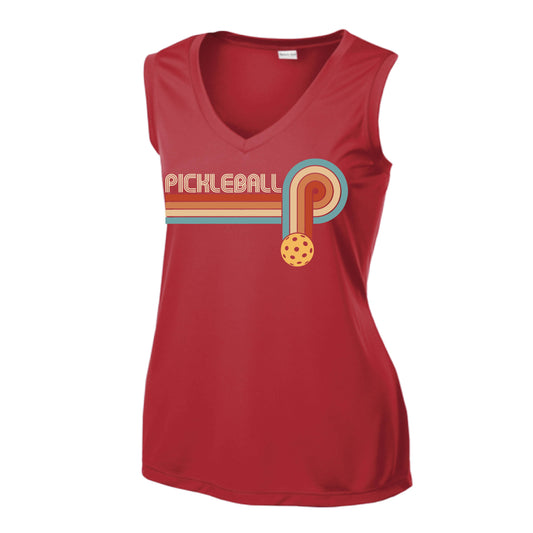 Retro Pickleball | Women’s Sleeveless Athletic Performance T-Shirt | 100% Polyester