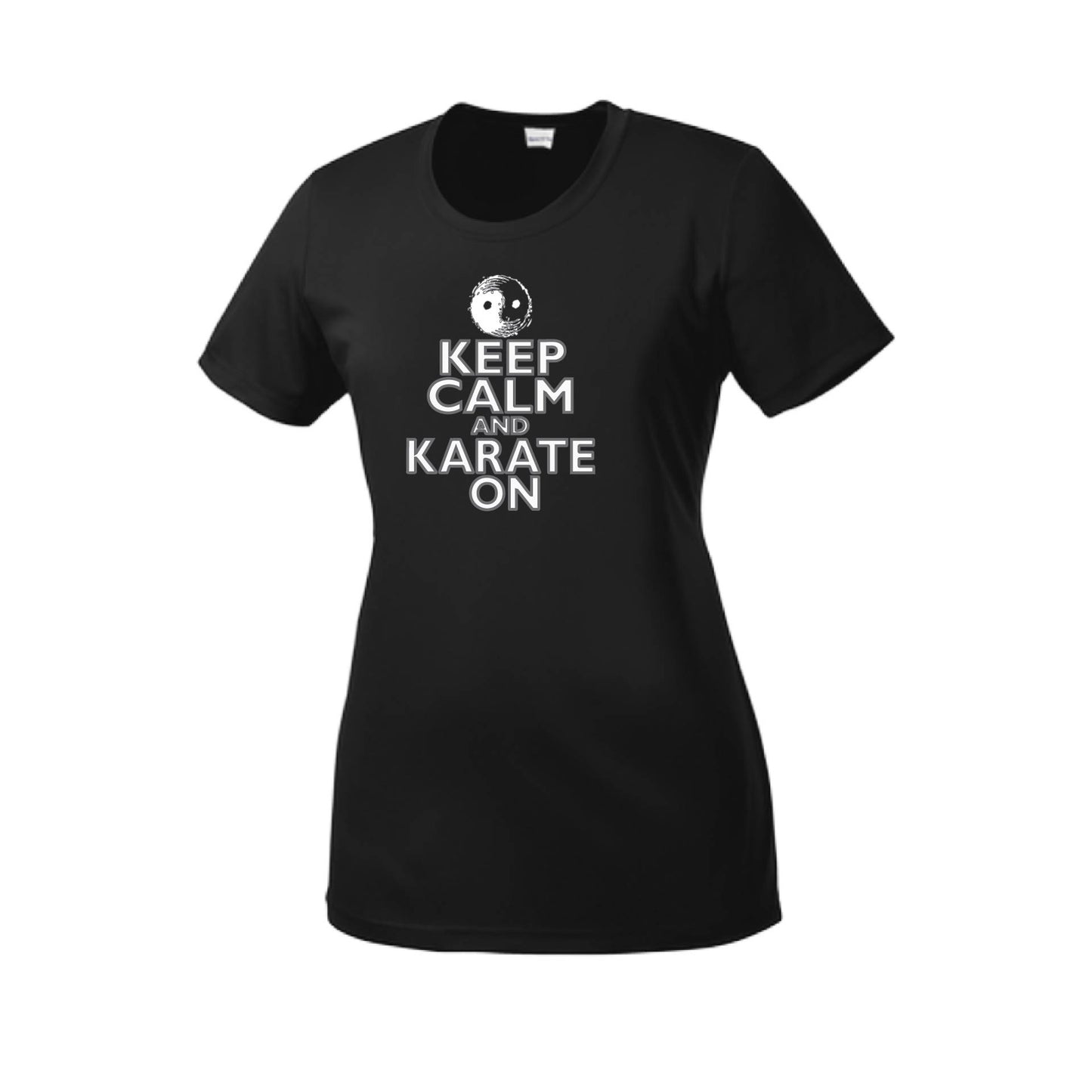 Keep Calm and Karate On (Grey Outlined) | Women's Short Sleeve Karate Crewneck T-Shirts | 100% Polyester