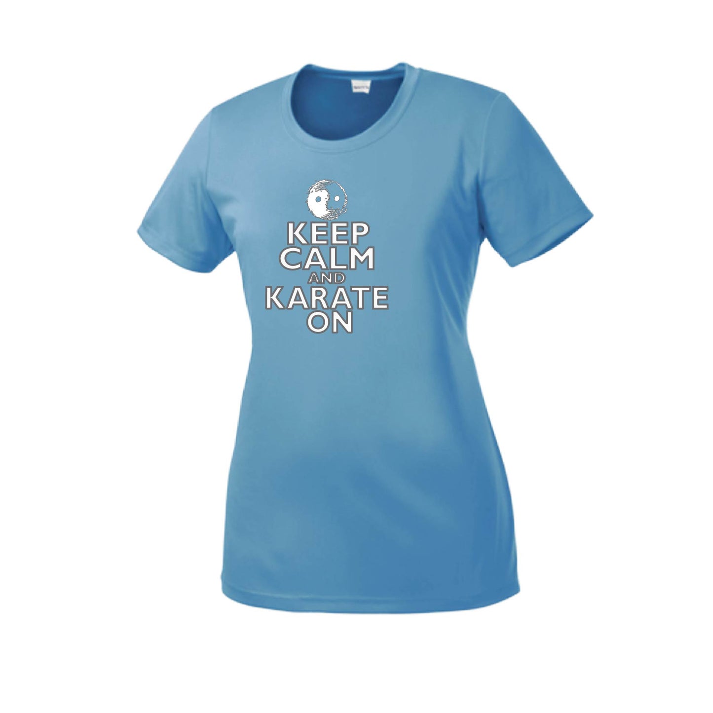 Keep Calm and Karate On (Grey Outlined) | Women's Short Sleeve Karate Crewneck T-Shirts | 100% Polyester