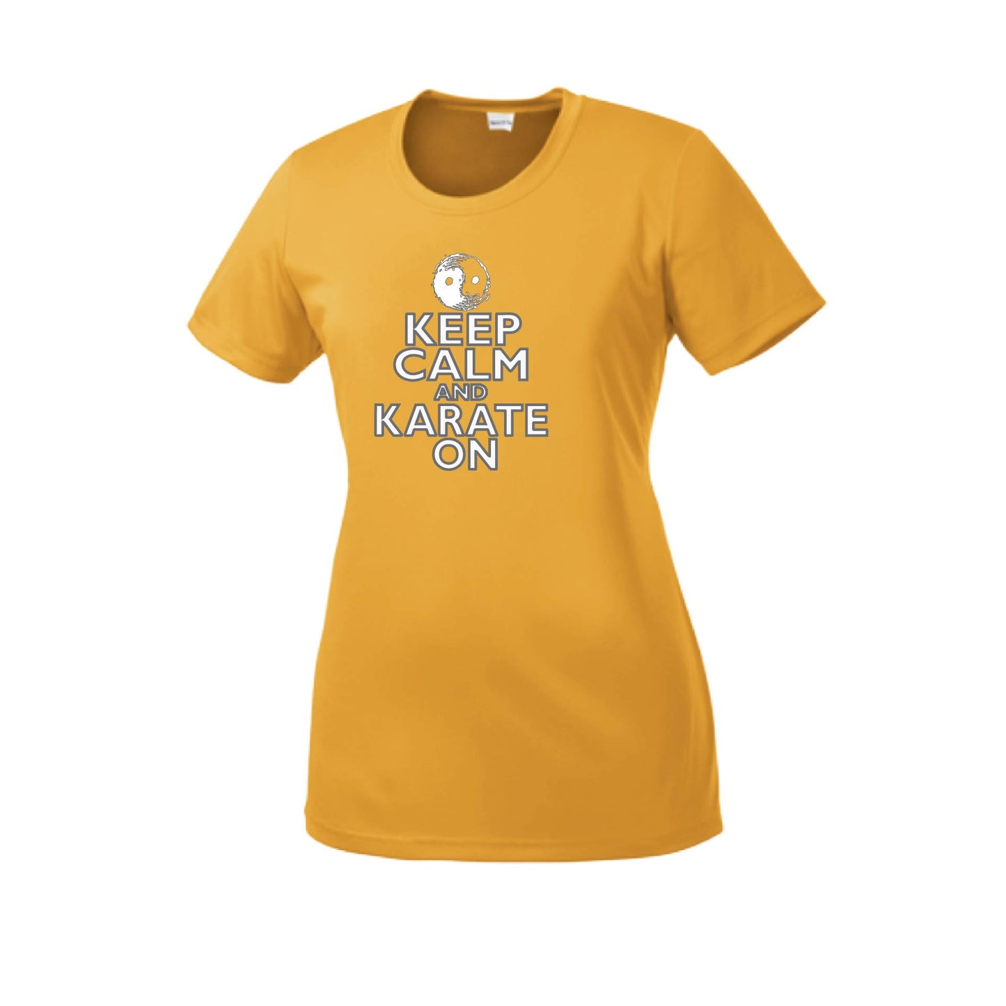 Keep Calm and Karate On (Grey Outlined) | Women's Short Sleeve Karate Crewneck T-Shirts | 100% Polyester