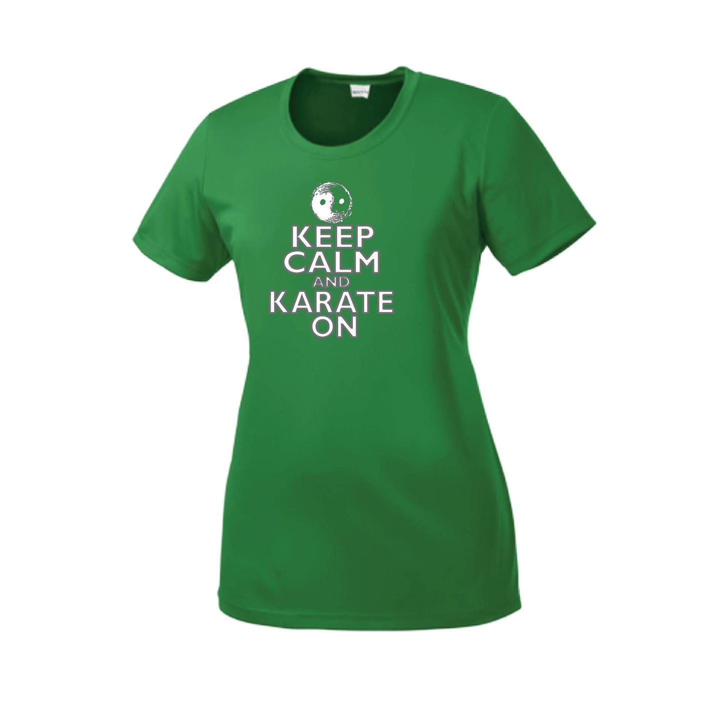 Keep Calm and Karate On (Grey Outlined) | Women's Short Sleeve Karate Crewneck T-Shirts | 100% Polyester