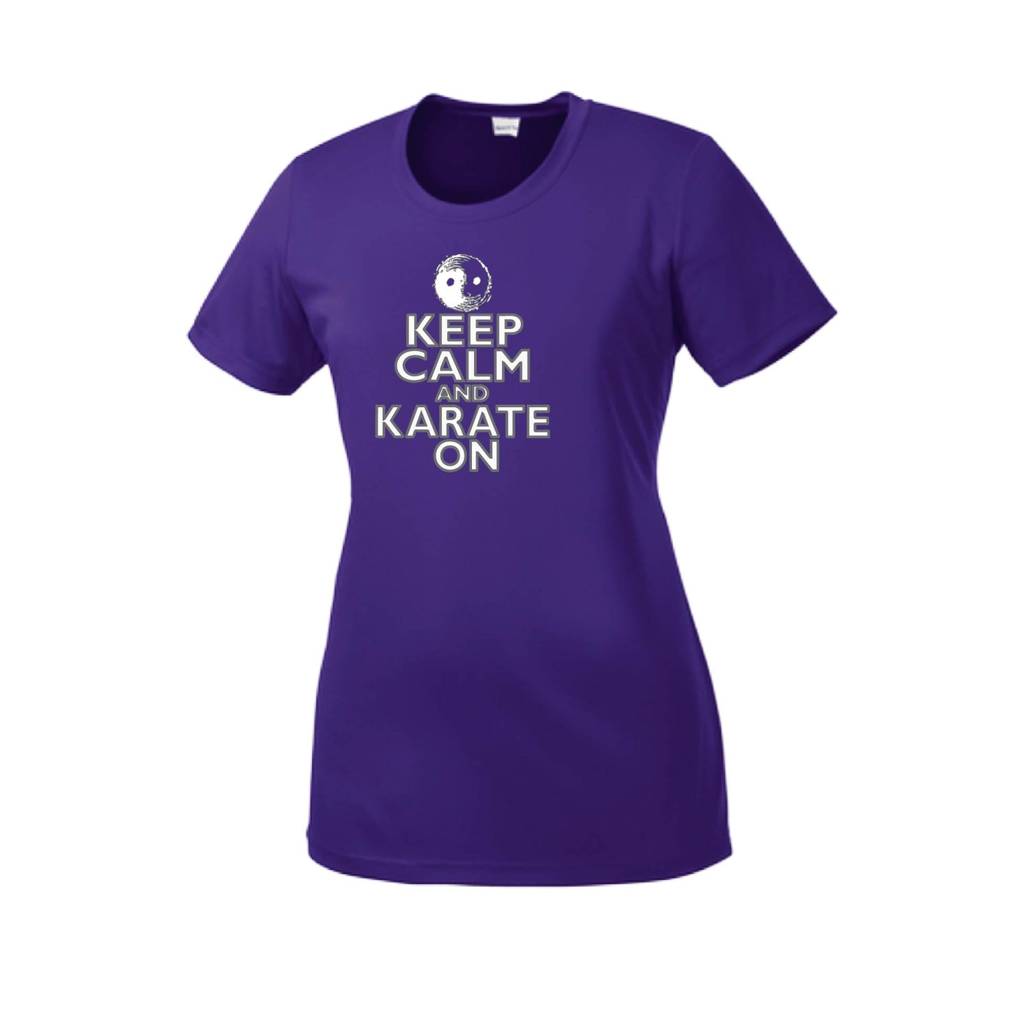Keep Calm and Karate On (Grey Outlined) | Women's Short Sleeve Karate Crewneck T-Shirts | 100% Polyester