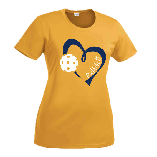 Pickleball Love (Navy) | Women's Short Sleeve Pickleball Crewneck T-Shirts | 100% Polyester