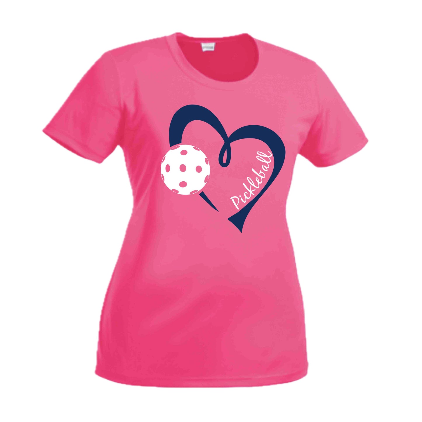 Pickleball Love (Navy) | Women's Short Sleeve Pickleball Crewneck T-Shirts | 100% Polyester