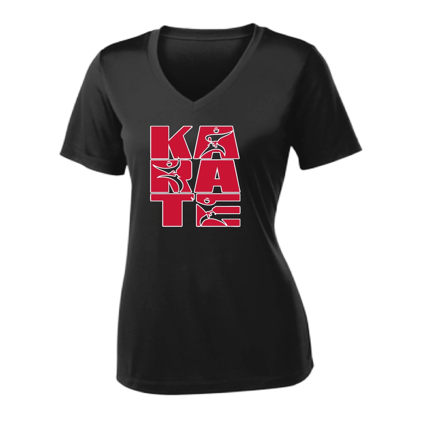 Karate Stacked | Women's Short Sleeve V-Neck Karate Performance T-Shirts | 100% Polyester
