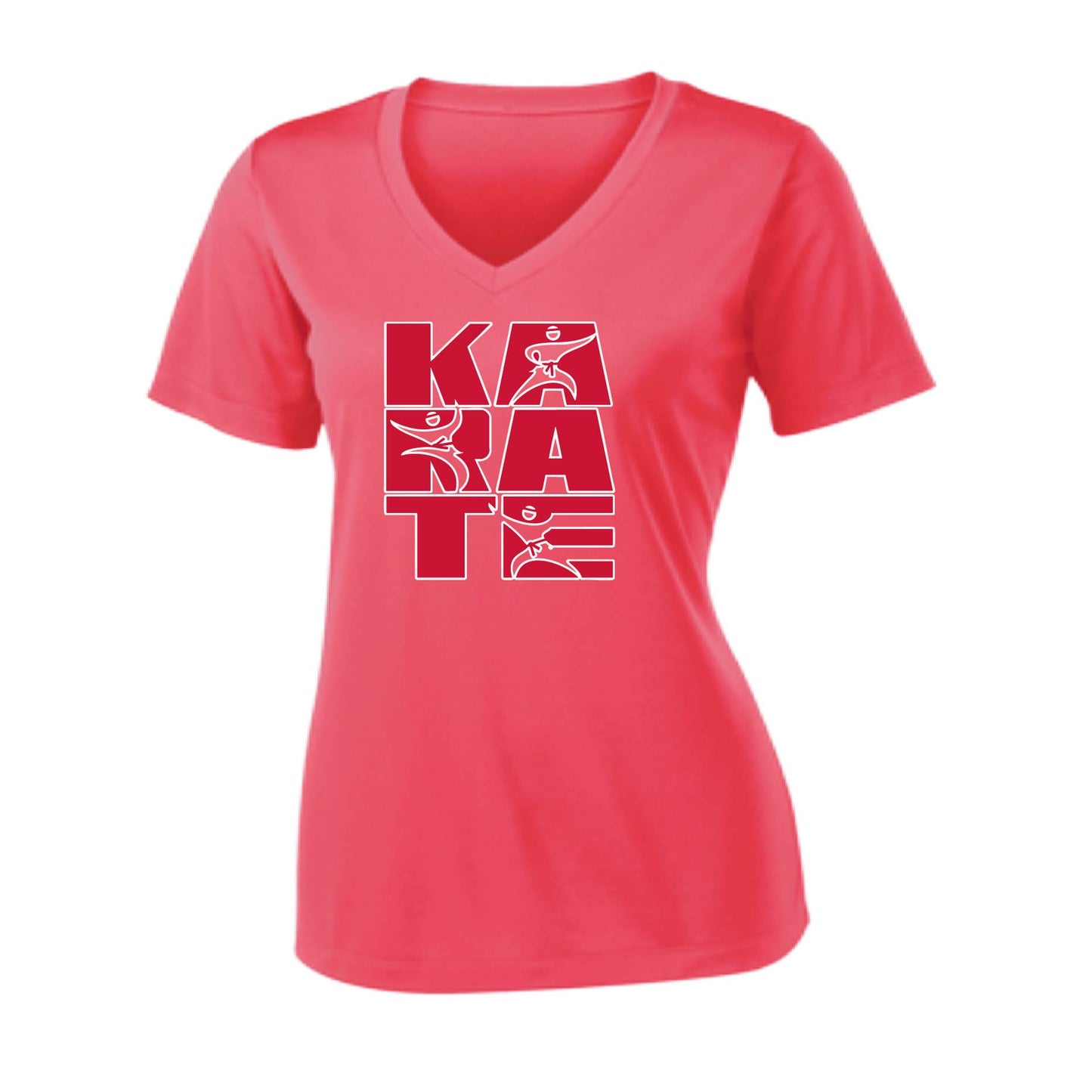 Karate Stacked | Women's Short Sleeve V-Neck Karate Performance T-Shirts | 100% Polyester