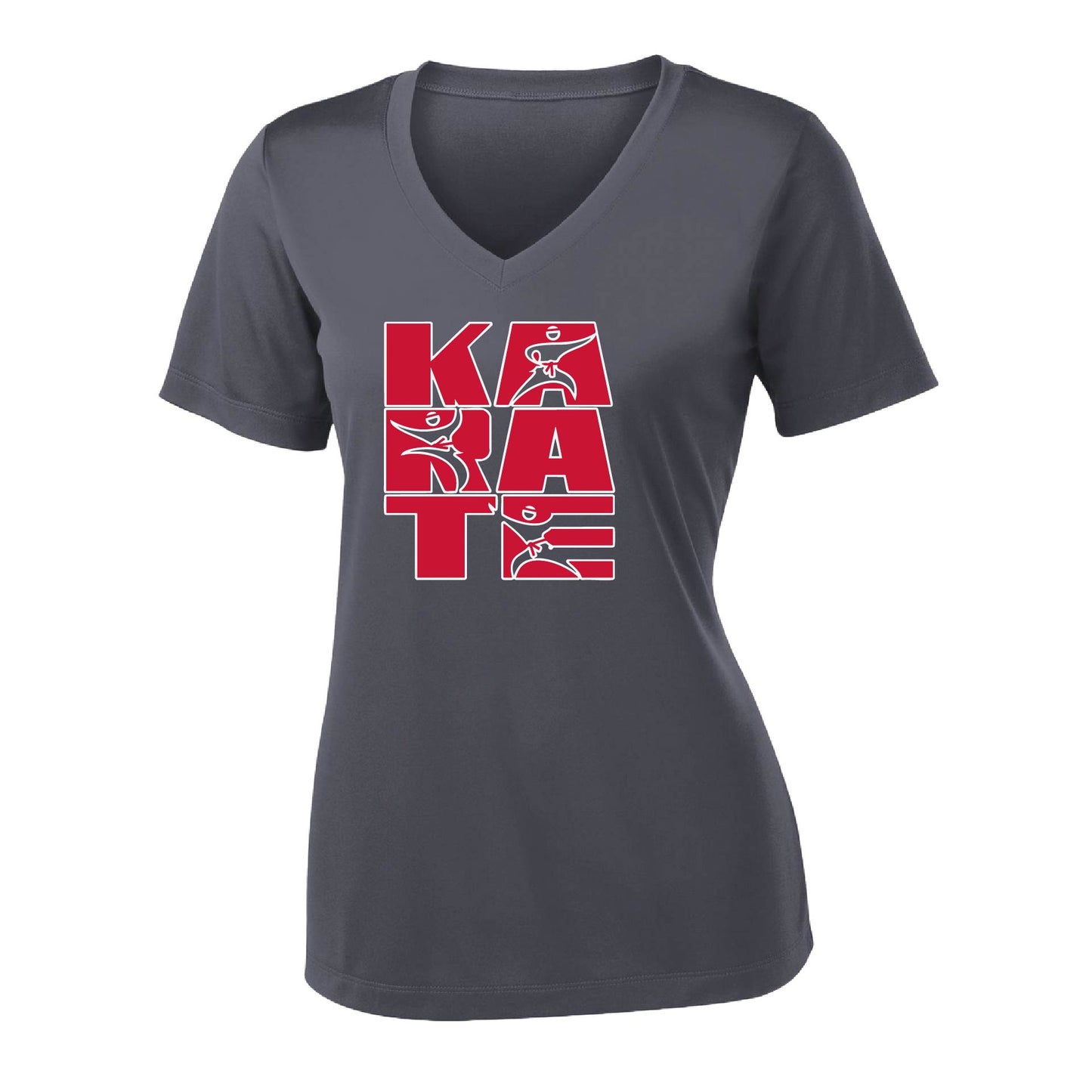 Karate Stacked | Women's Short Sleeve V-Neck Karate Performance T-Shirts | 100% Polyester